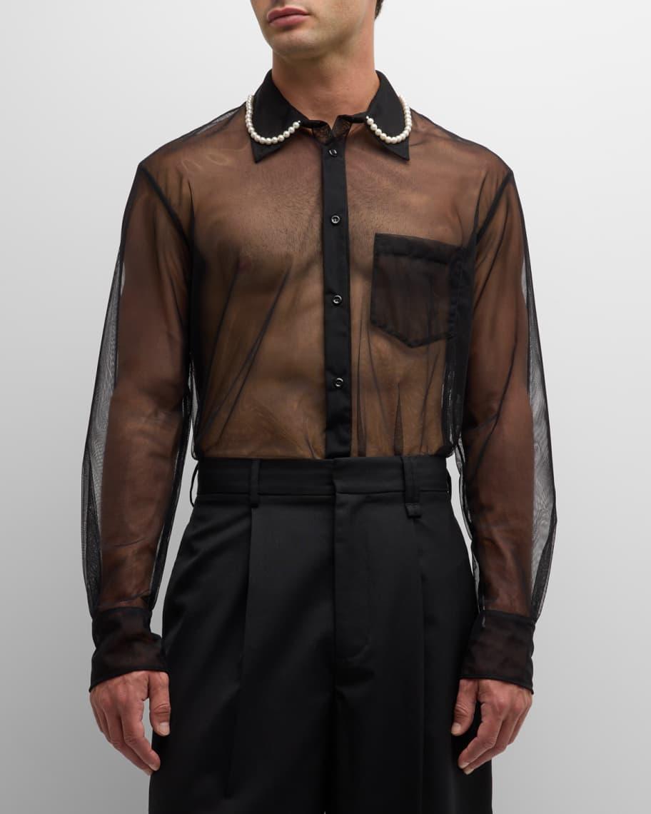 Mens Sheer Button-Down Shirt with Beading Product Image