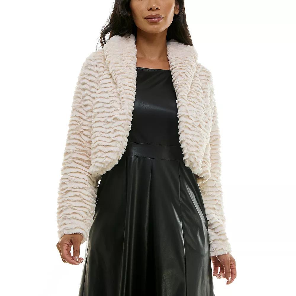 Women's Nina Leonard Curved Faux Fur Bolero, Size: Medium, Light Ivory Product Image