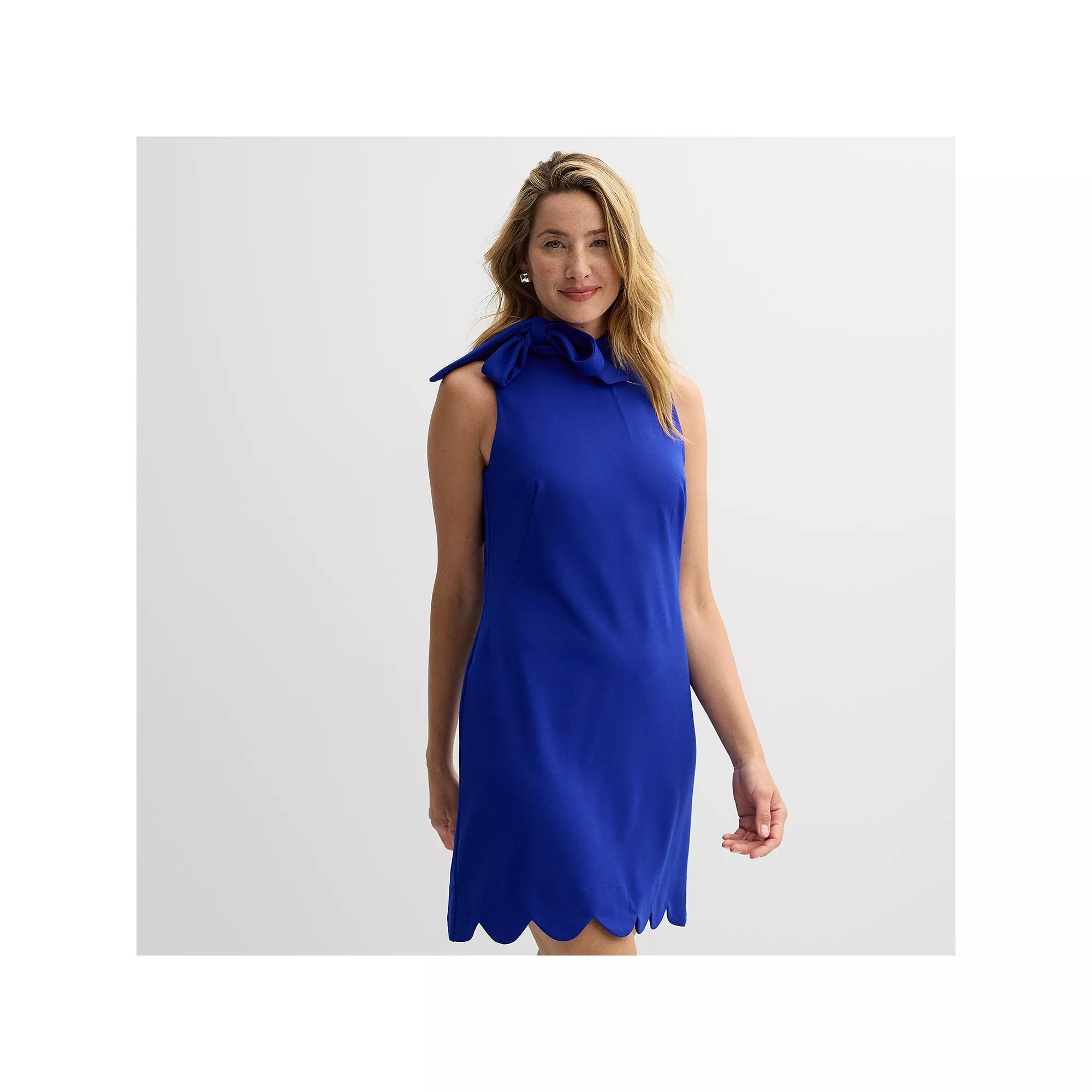 Women's Maison Tara Tie Neck Scallop Hem Dress, Size: 10, Blue Product Image