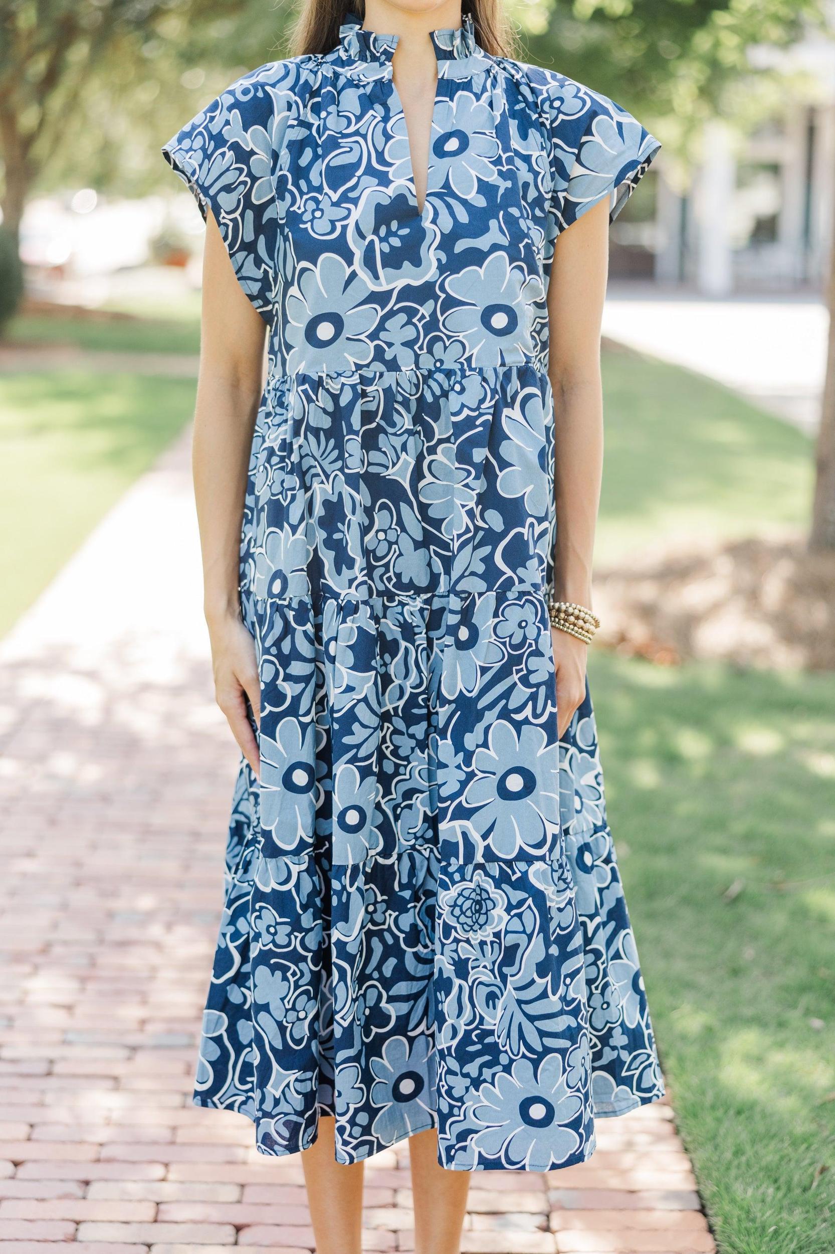 In Your Dreams Navy Blue Floral Midi Dress Female Product Image