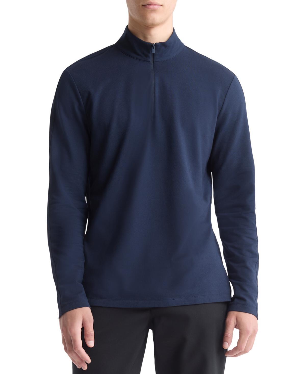 Calvin Klein Men's Tech Pique Quarter Zip Mock Neck Top - Blue - L Product Image