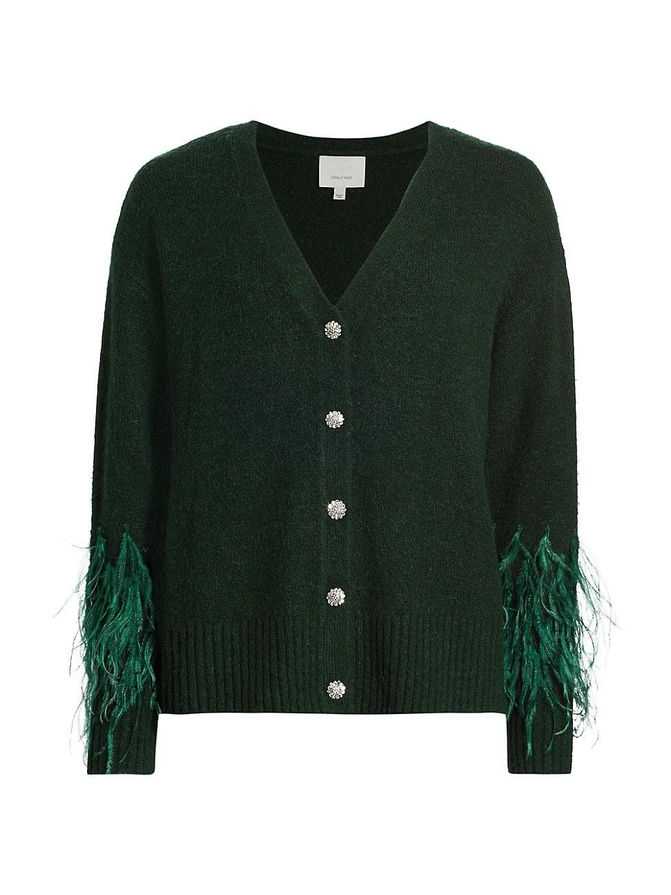 Womens Briana Feather-Trim Knit Cardigan Product Image