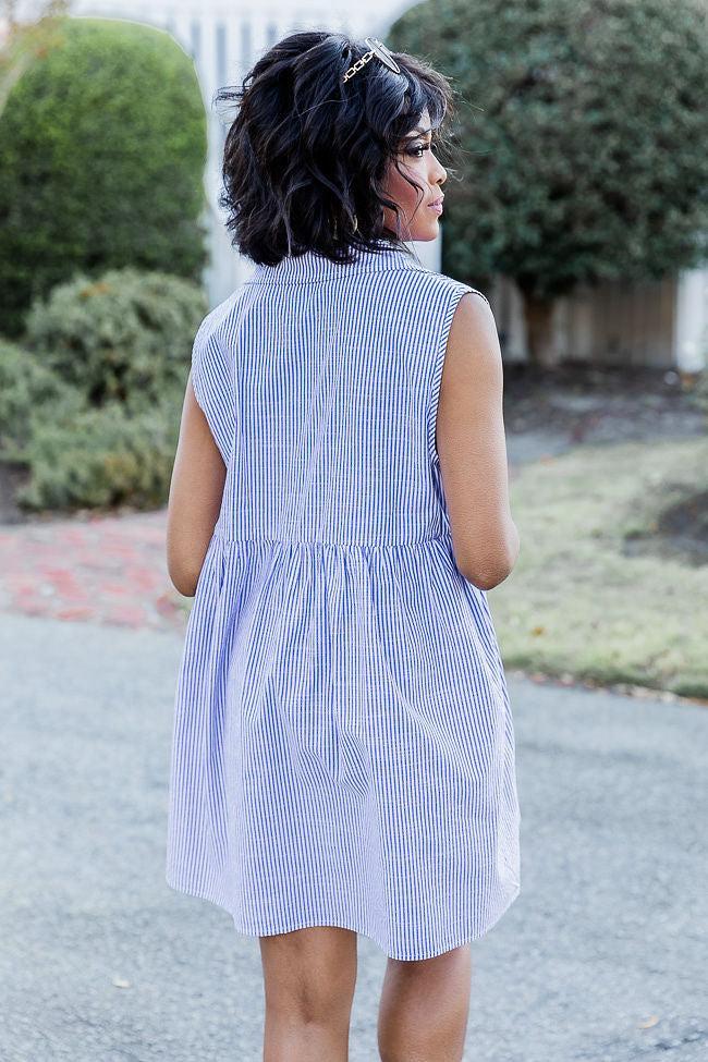 A Little Prep In My Step Blue Stripe Collar Button Up Mini Dress FINAL SALE Product Image