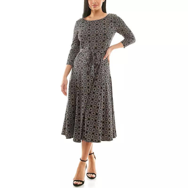 Women's Nina Leonard Sylvia Midi Dress With Belt, Size: Small, Orange White Product Image