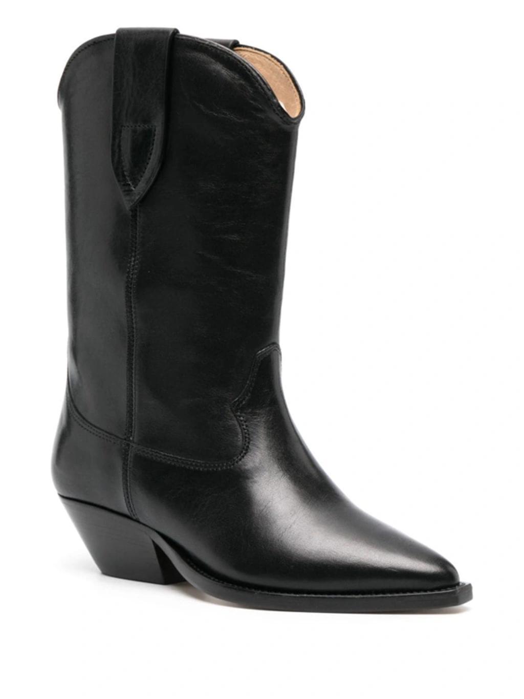 Leather Block-heel Boots In Black Product Image