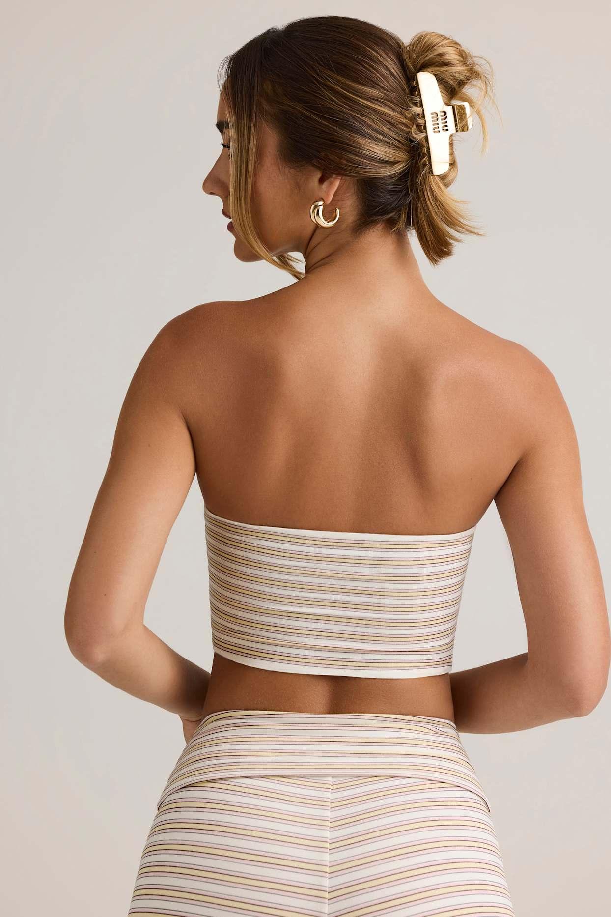 Modal Strapless Crop Top in Pink & Yellow Stripe Product Image