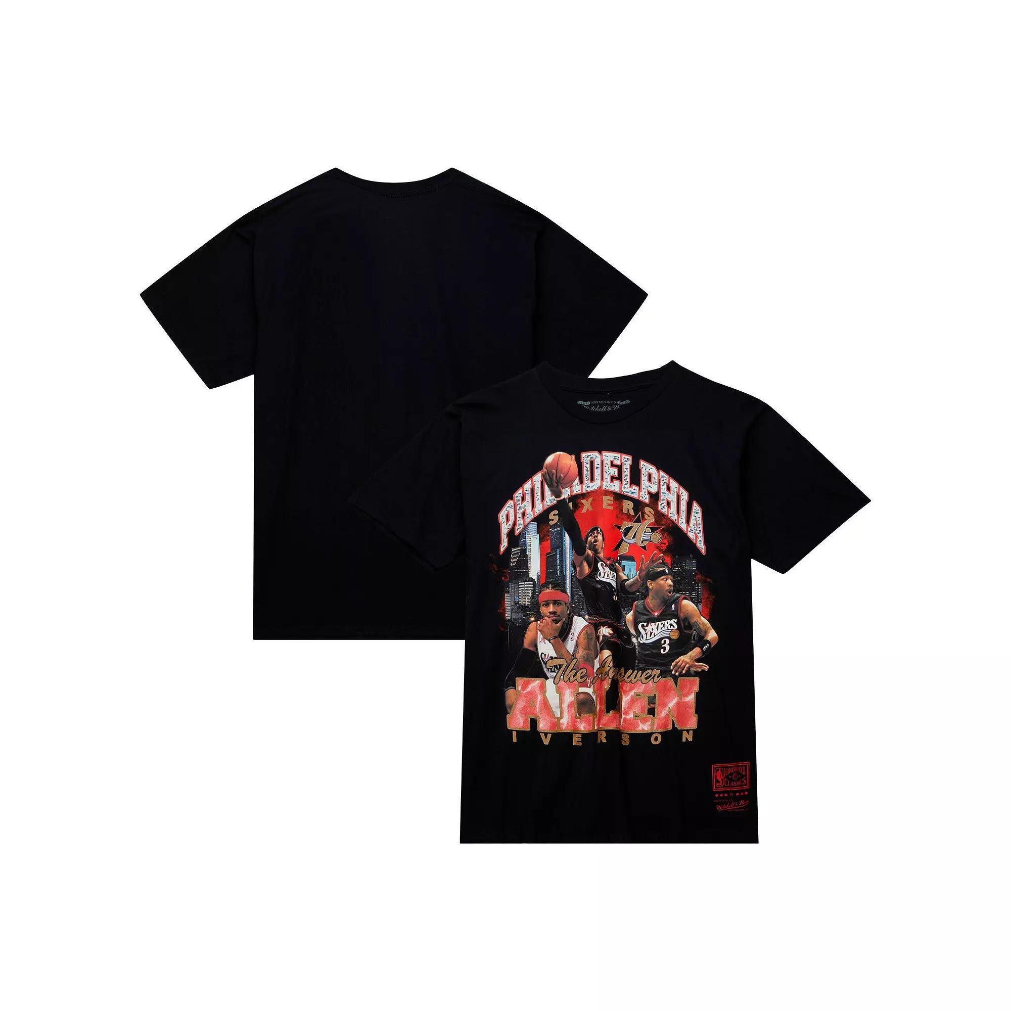 Mens Mitchell & Ness Allen Iverson Black Philadelphia 76ers Hardwood Classics Bling Concert Player T-Shirt Product Image