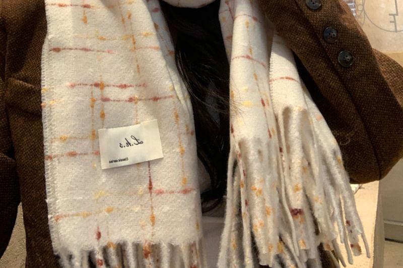 Plaid Applique Fringed Scarf Product Image