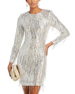 Eliza J Sequin Fringe Long Sleeve Cocktail Dress Product Image