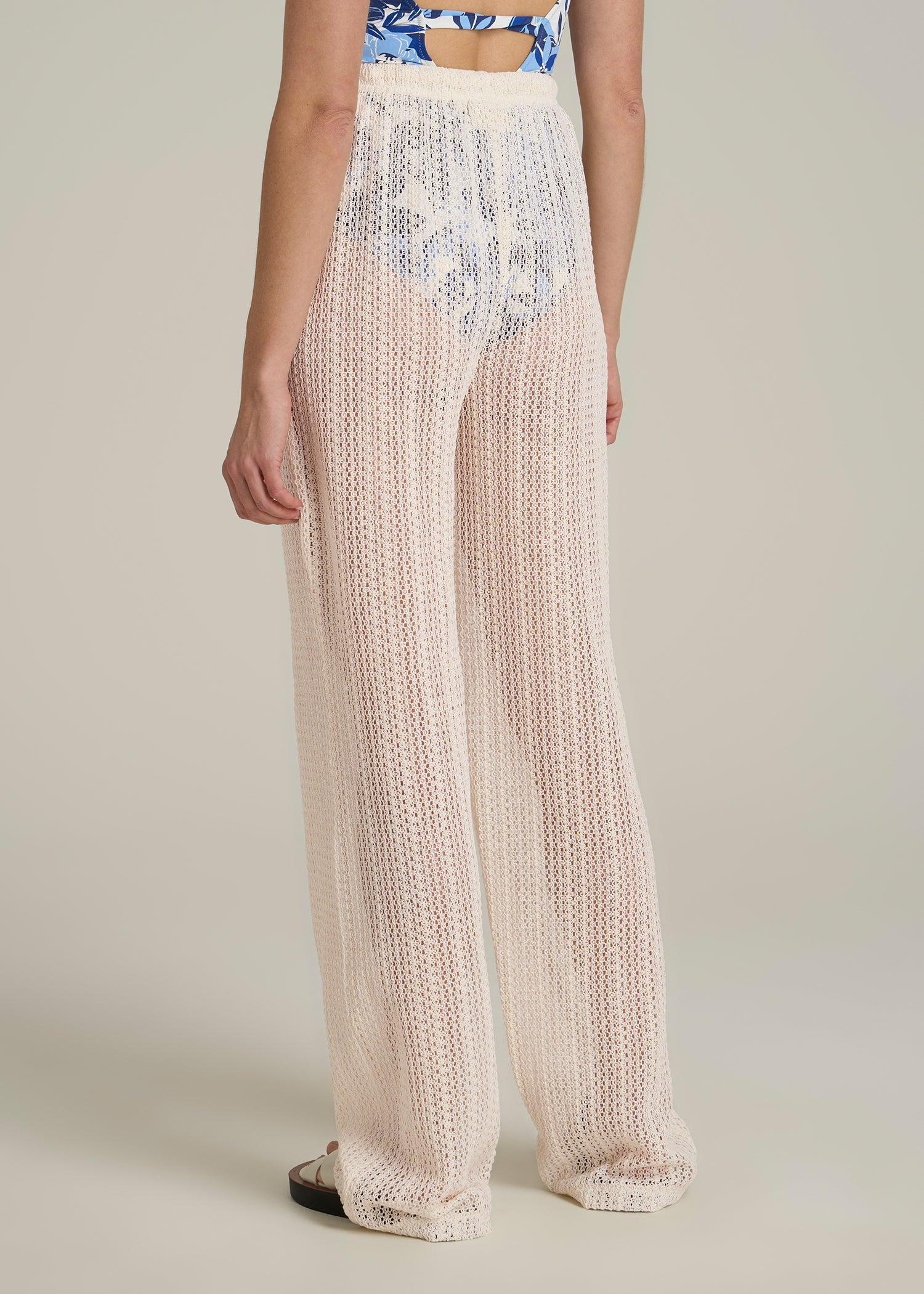 Openwork Knit Pants for Tall Women in Natural Product Image