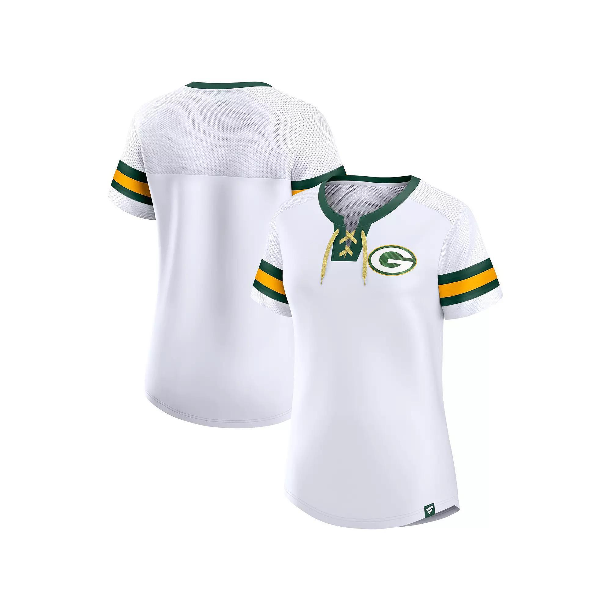 Women's Fanatics Branded White Green Bay Packers Sunday Best Lace-Up T-Shirt, Size: Small Product Image