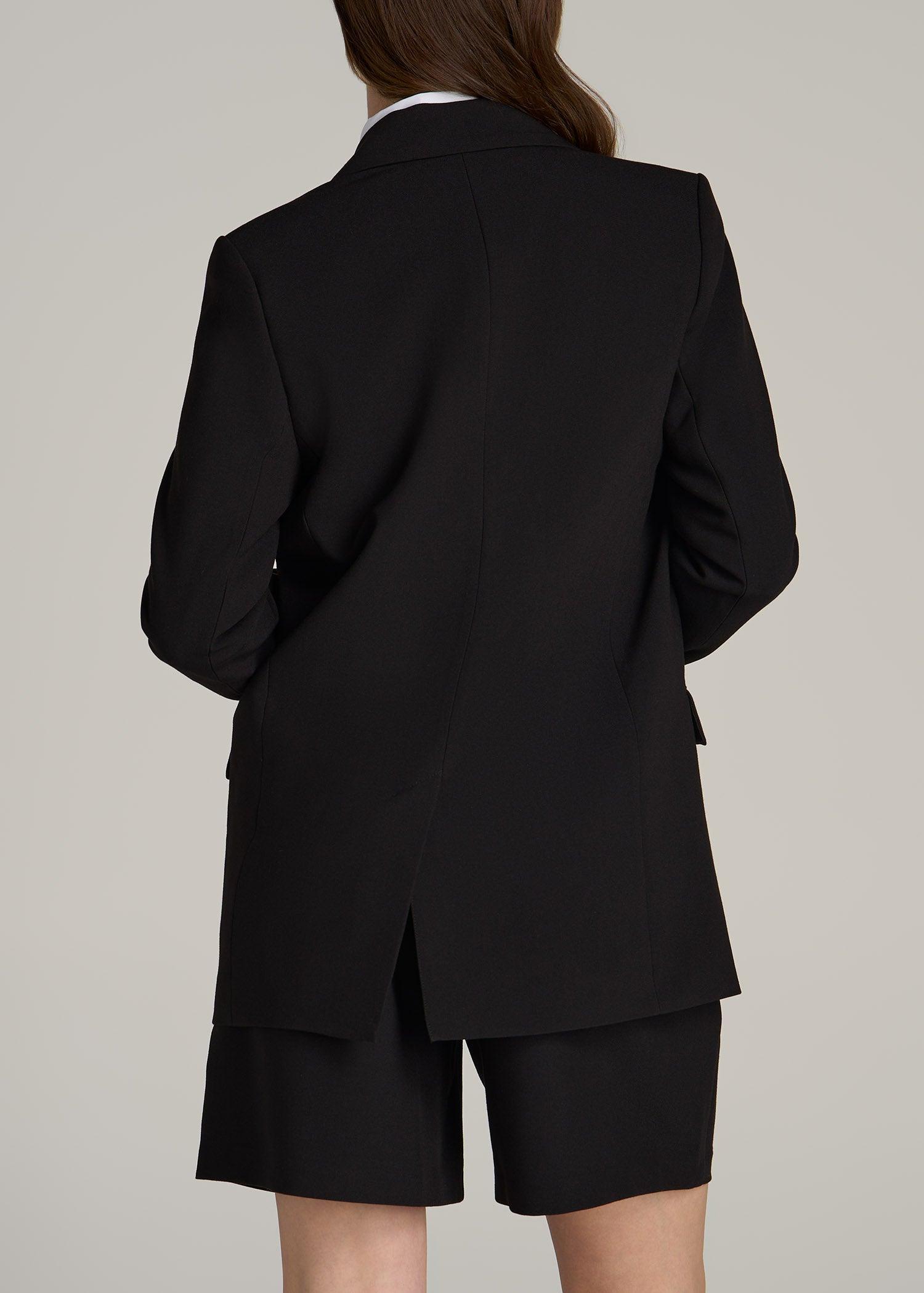 Boyfriend Fit Single-Button Blazer for Tall Women in Black Product Image