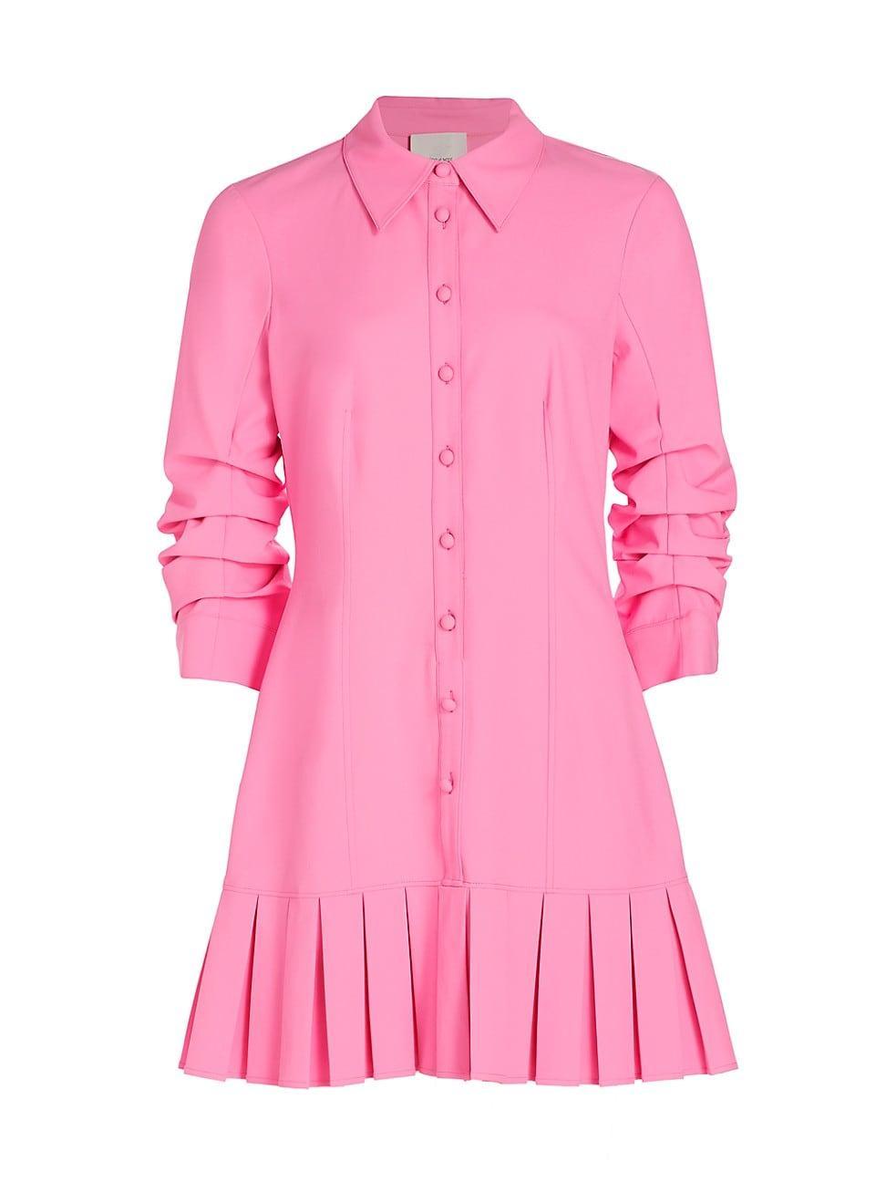 Lucilla Topstitched Pleated-Hem Mini Shirtdress Product Image