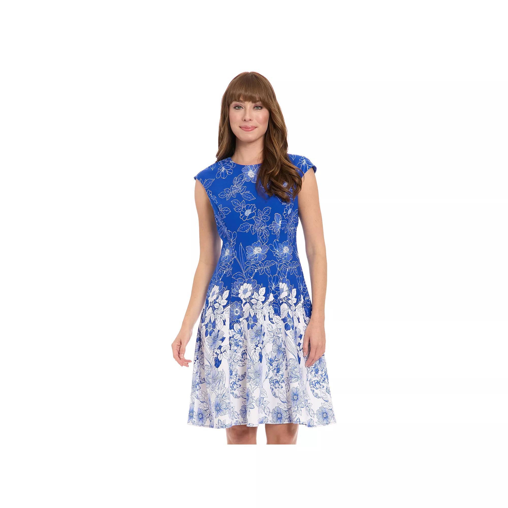 Women's London Times Cap Sleeve Fit & Flare Dress, Size: 16, Blue Product Image