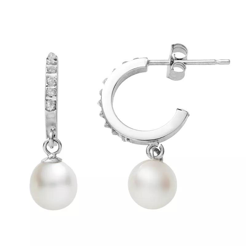 Diamond Fascination® 14k Gold Freshwater Cultured Pearl HoopEarrings, Women's Product Image