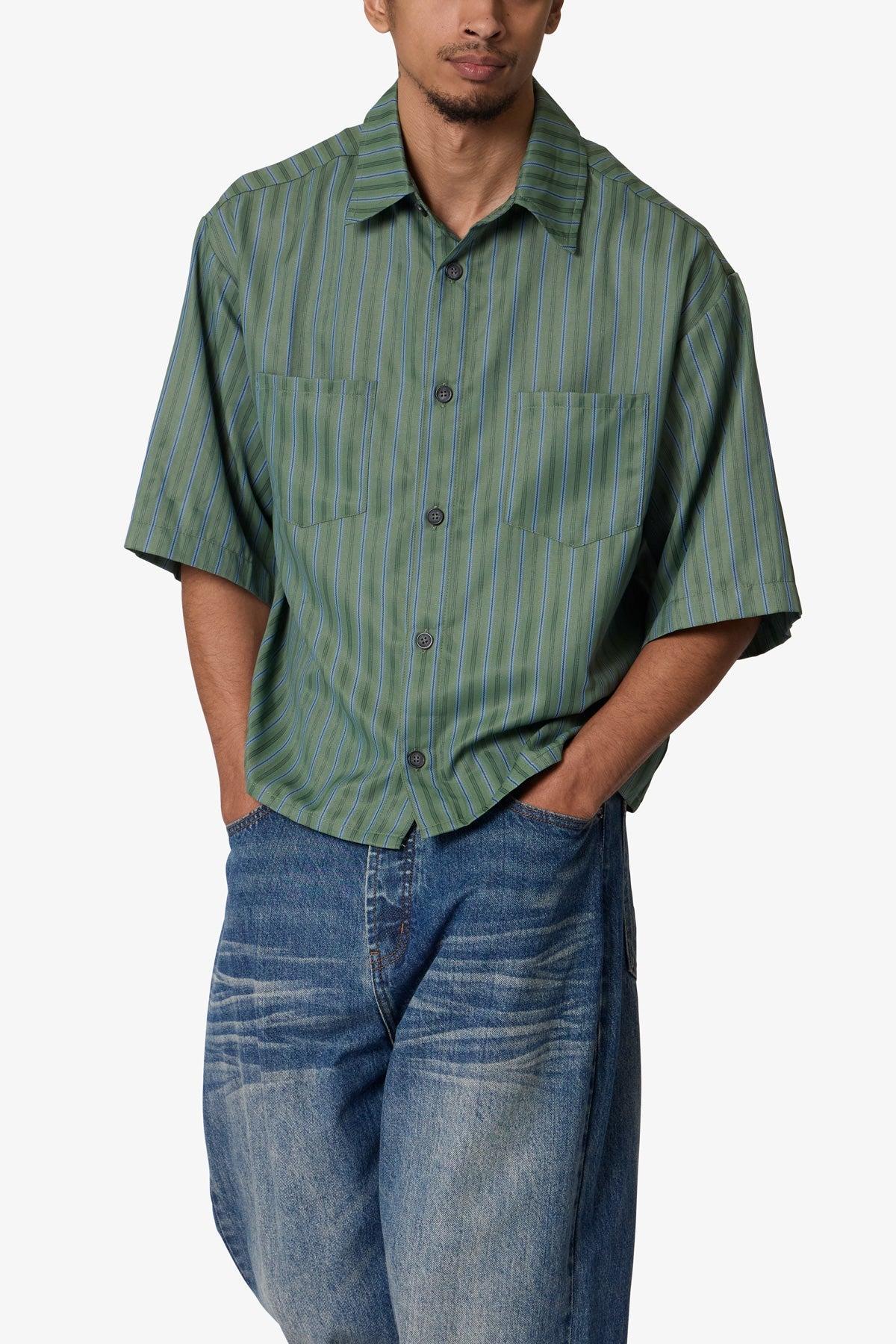 Cropped Striped Pajama Shirt - Green Product Image