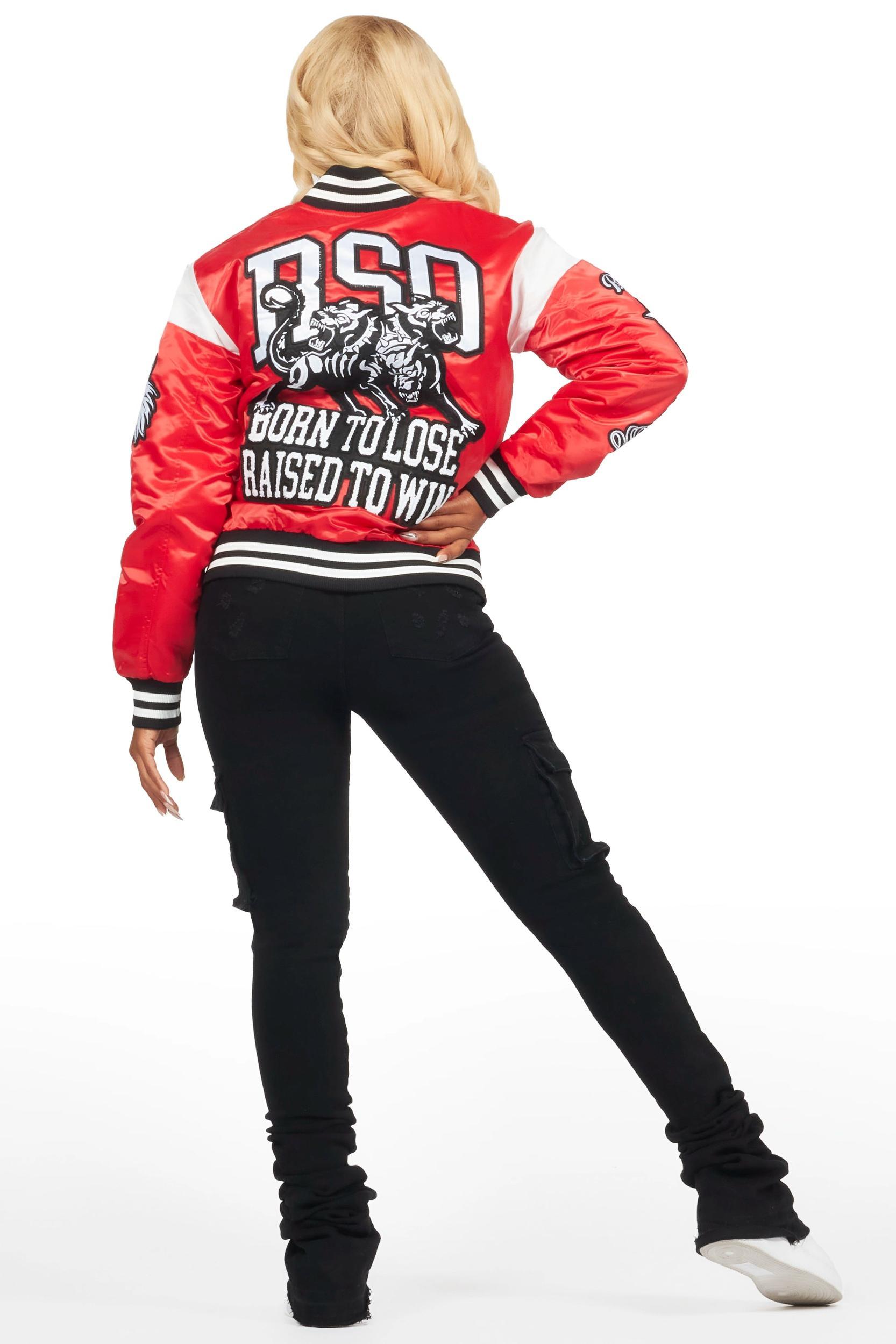 Sosa Red Satin Varsity Jacket Female Product Image