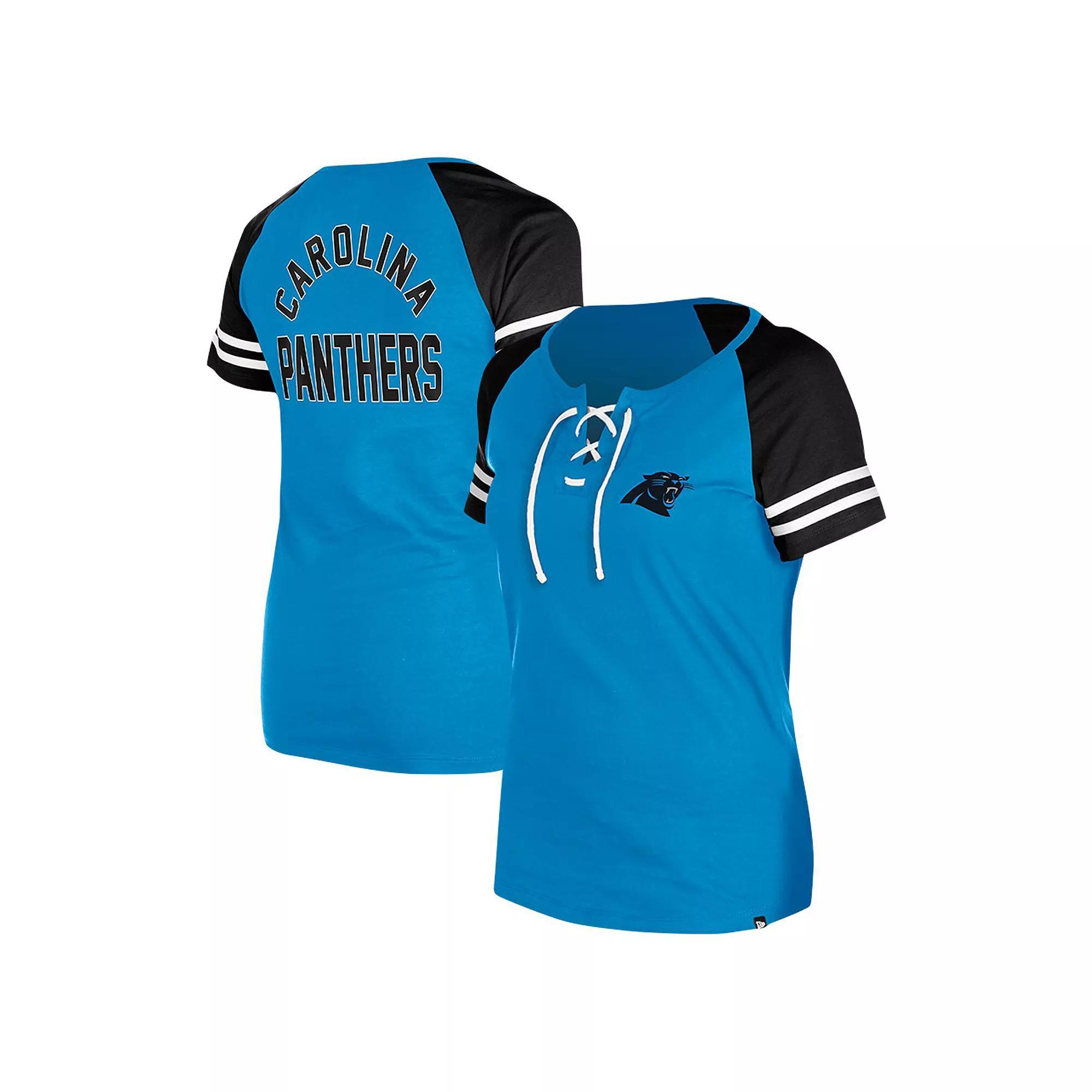 Women's New Era Blue Carolina Panthers  Lace-Up Raglan T-Shirt, Size: XS Product Image