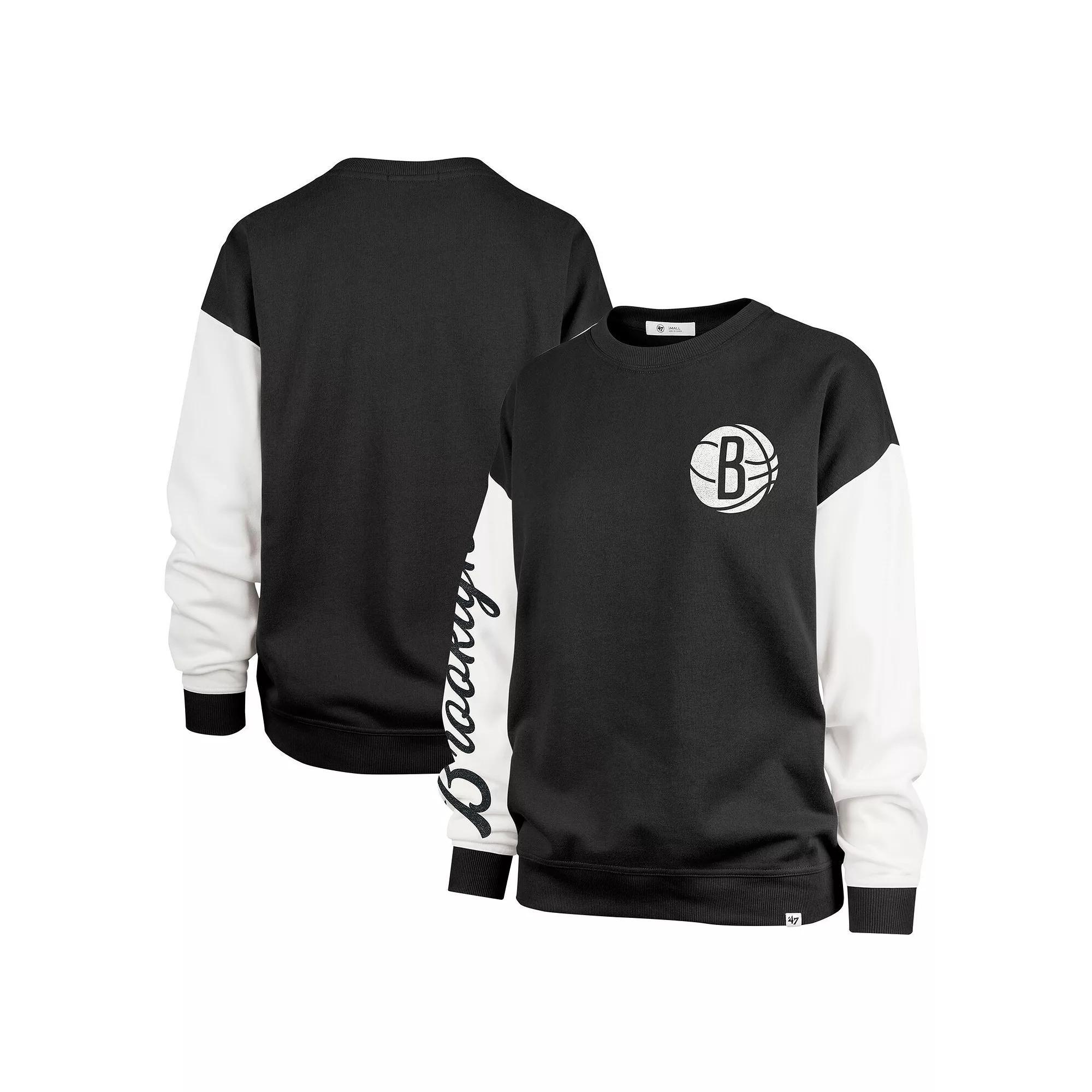 Women's '47 Black Brooklyn Nets  Rise Andie Oversized Pullover Sweatshirt, Size: Medium Product Image