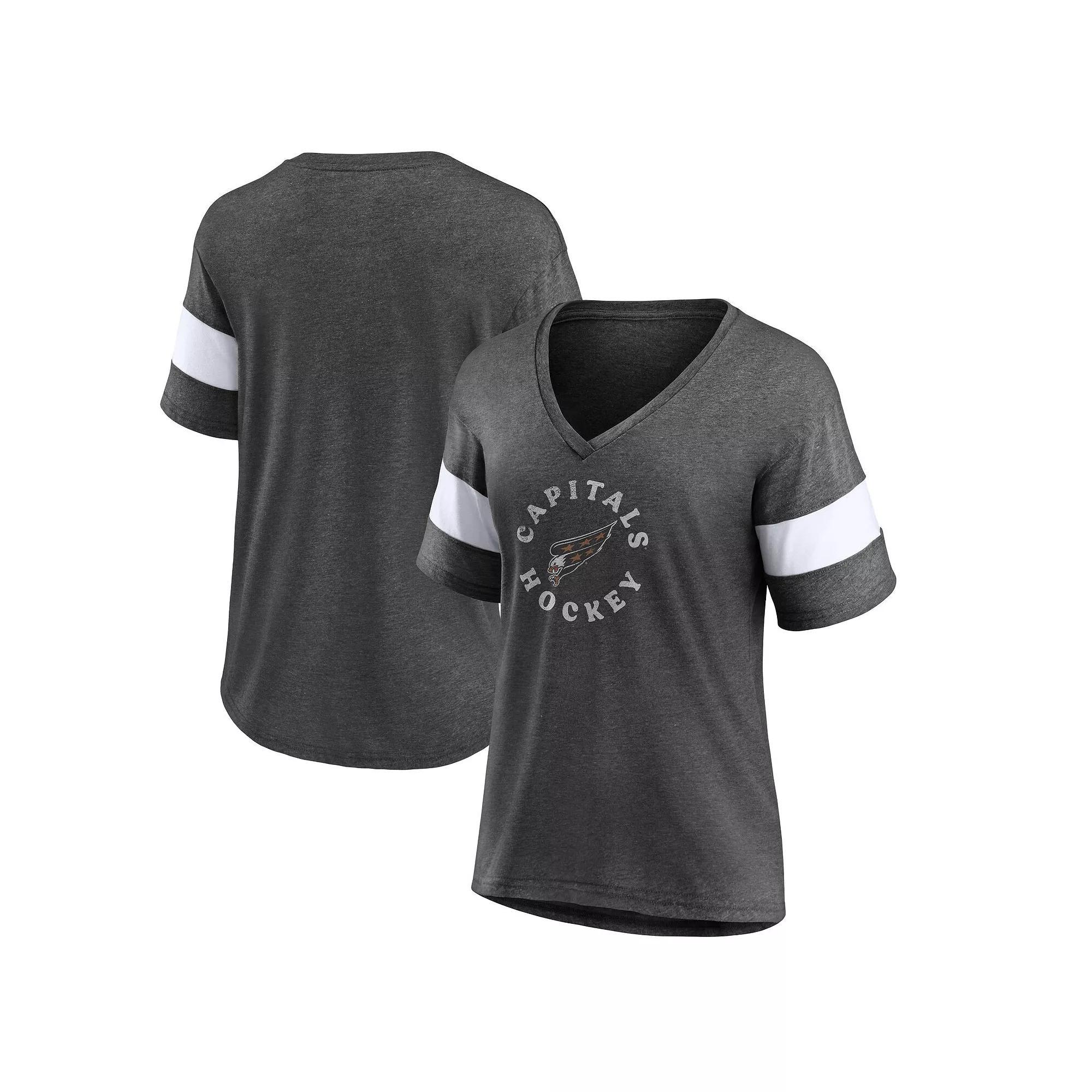 Women's Fanatics Branded Heather Charcoal Washington Capitals Special Edition 2.0 Ring The Alarm V-Neck T-Shirt, Size: 2XL Product Image