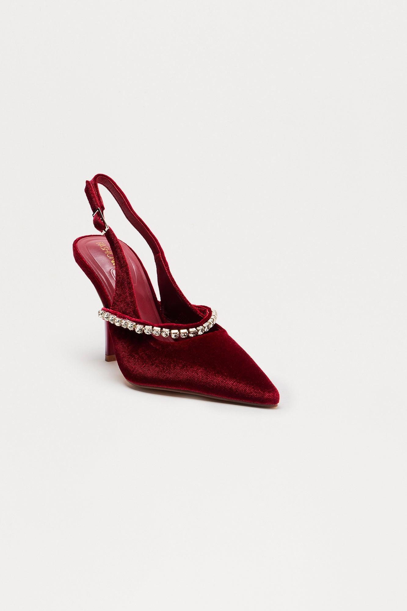 Charming Velvet Slingback Pumps - Burgundy Product Image