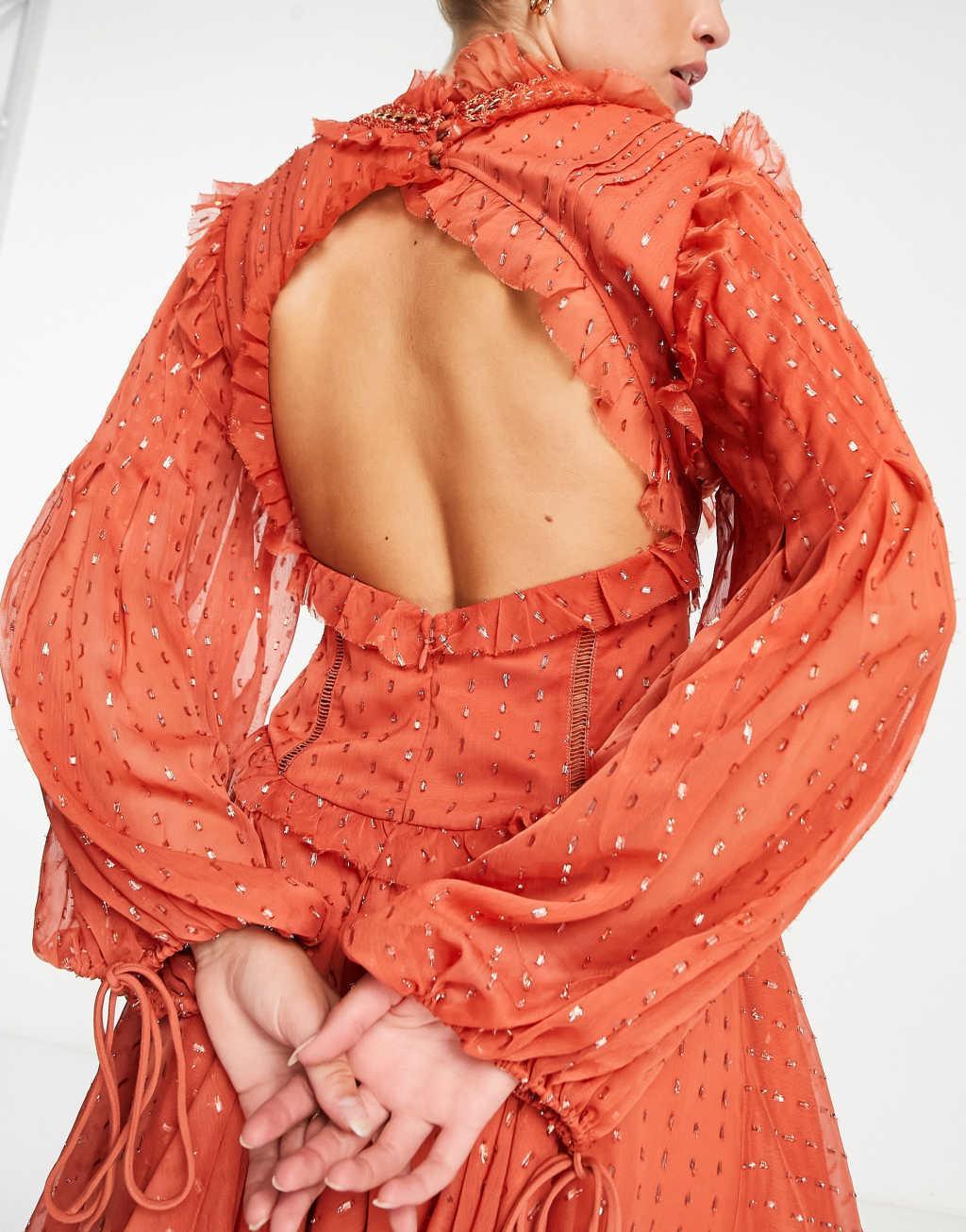ASOS DESIGN ruffle detail mini dress with chain detail Product Image
