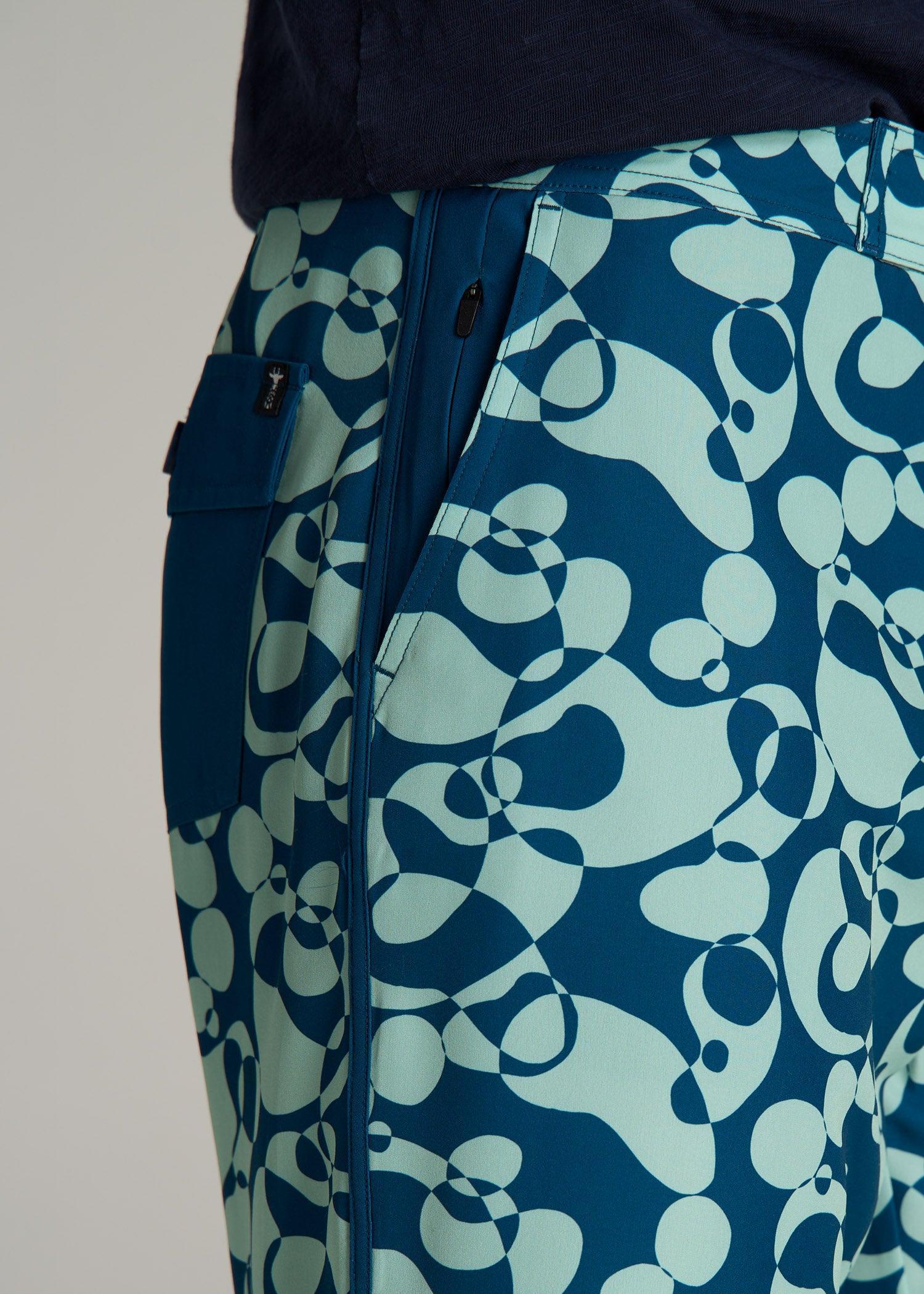 Hi-Tide Scallop Board Shorts for Tall Men in Mint Abstract Male Product Image