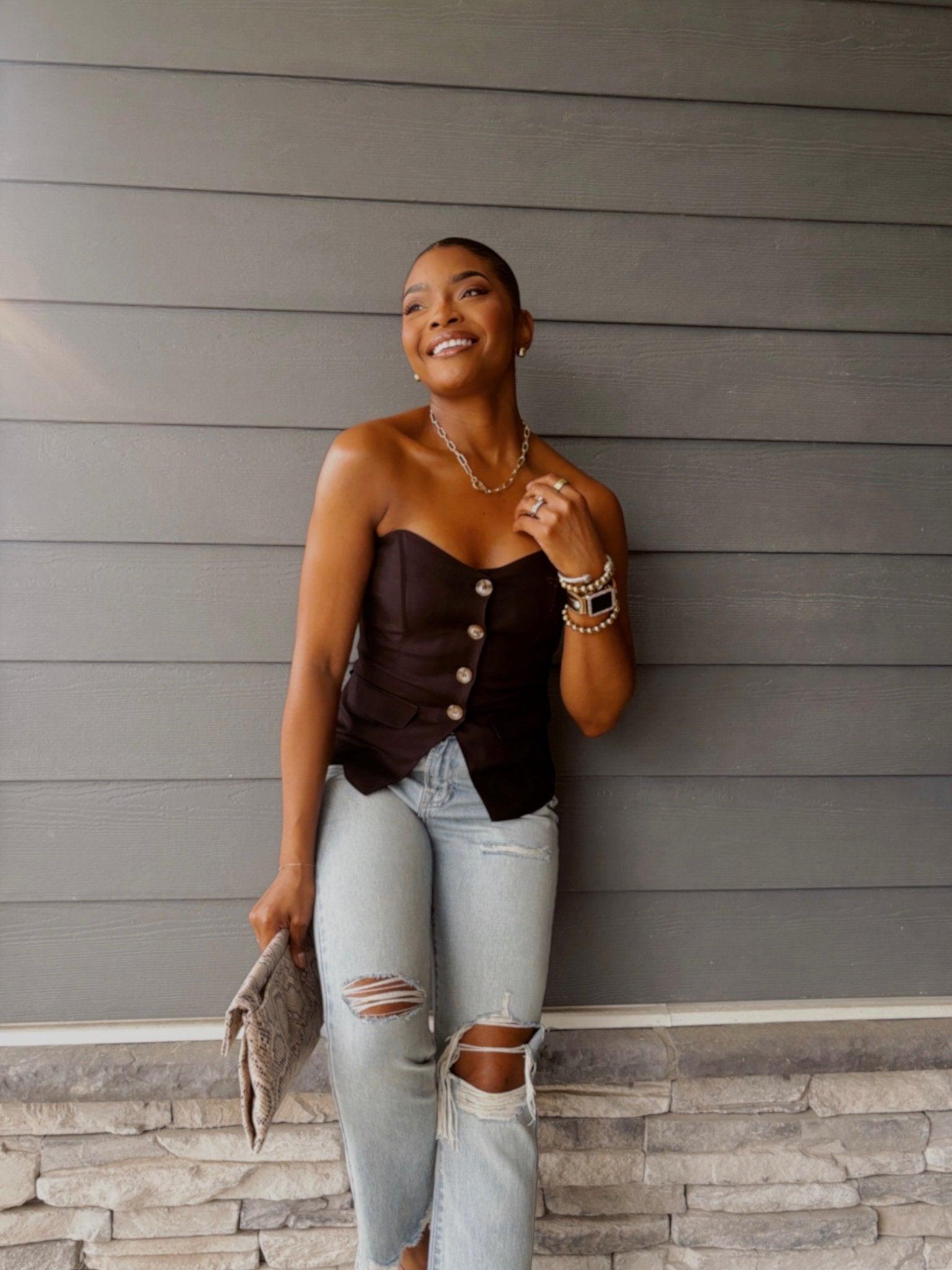 Black Button Front Tube Top Product Image