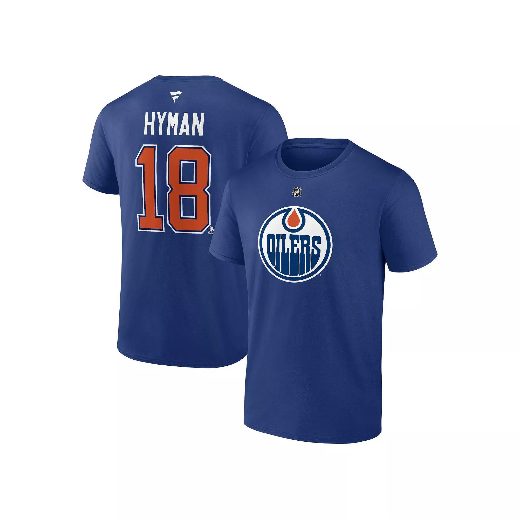 Men's Fanatics Zach Hyman Blue Edmonton Oilers Authentic Stack Name & Number T-Shirt, Size: Small, Oil Blue Product Image