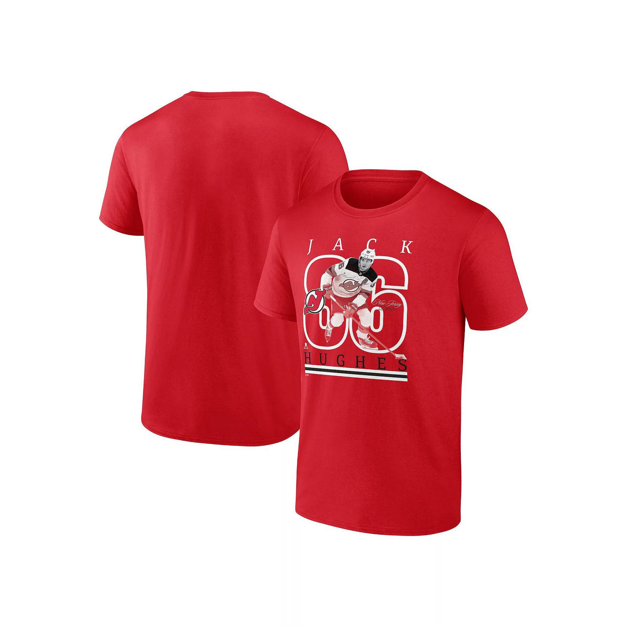 Men's Fanatics Jack Hughes Red New Jersey Devils Authentic Stack Name & Number T-Shirt, Size: Medium, Nhl Red Product Image