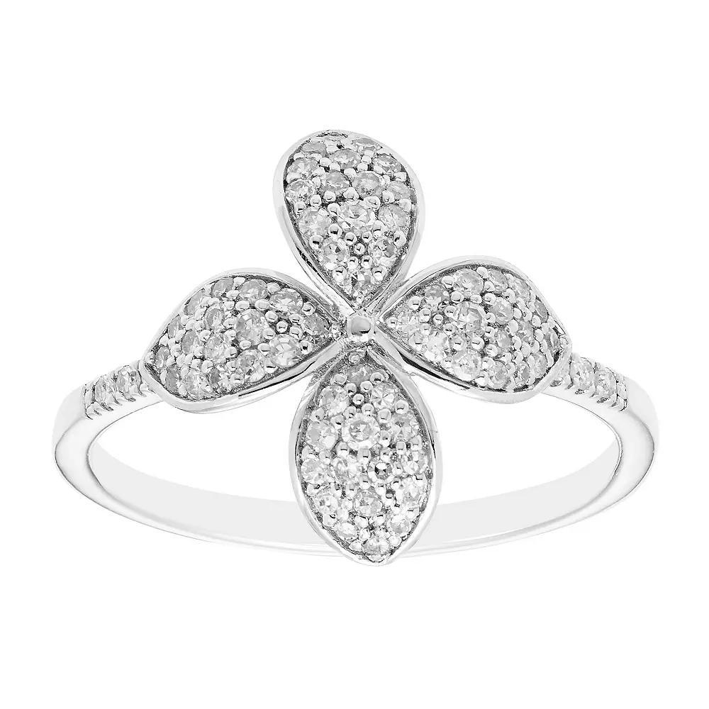 Sterling Silver 1/4 Carat T.W. Diamond Flower Ring, Women's, Size: 6 Product Image