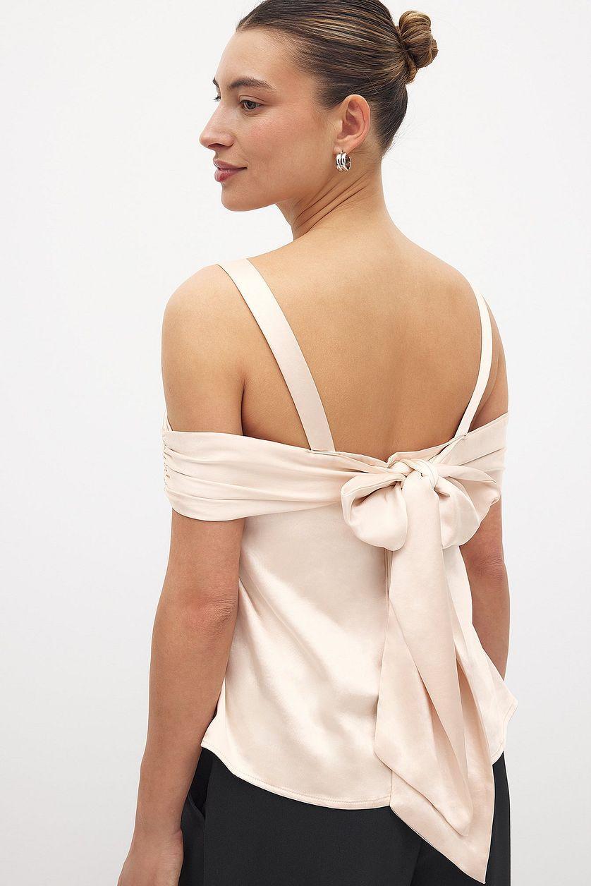 Tie Back Satin Off Shoulder Top Product Image