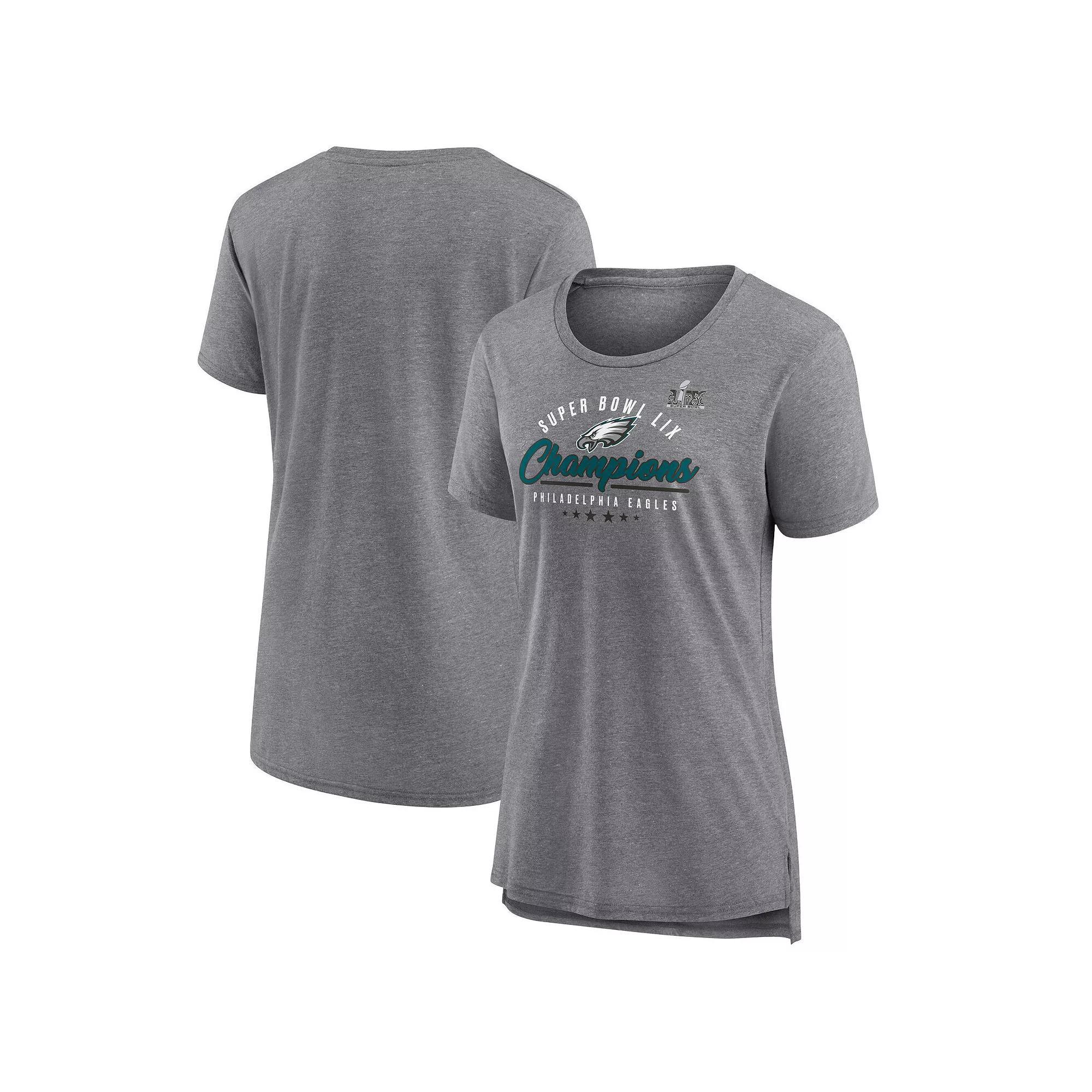 Women's Fanatics  Heather Gray Philadelphia Eagles Super Bowl LIX Champions Prestigious Run Tri-Blend Scoop Neck T-Shirt, Size: 3XL, Grey Product Image