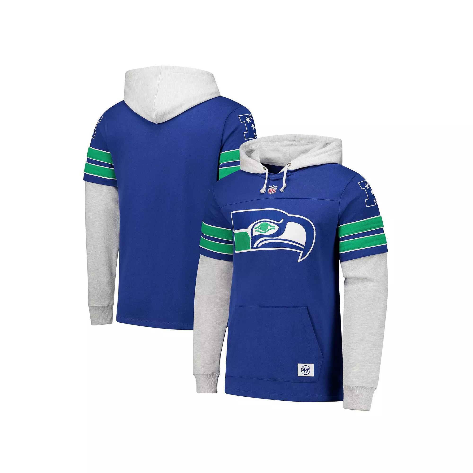 Mens 47 Royal Seattle Seahawks Double Header Blitz Throwback Cornerback Pullover Hoodie Product Image