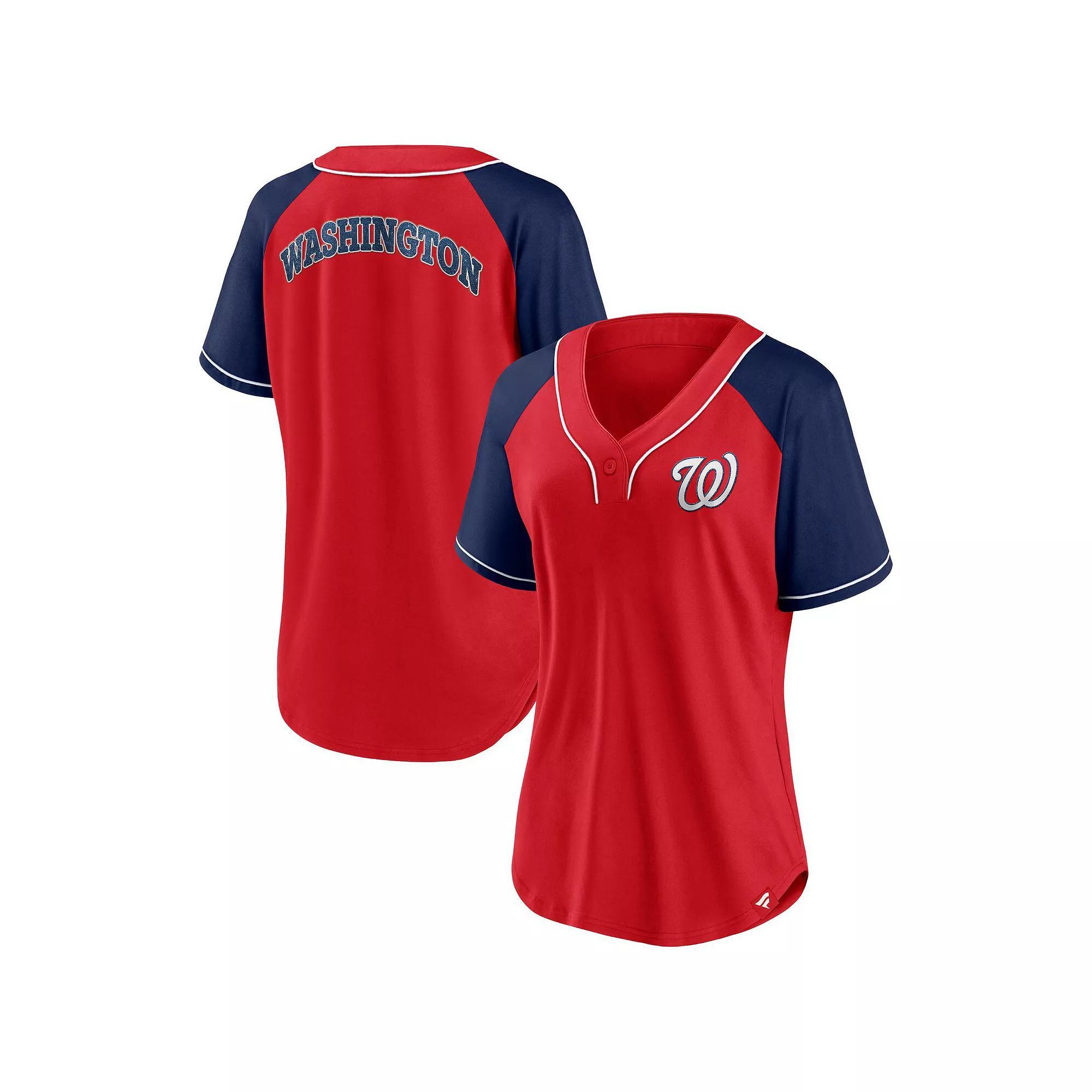 Women's Fanatics Branded Red Washington Nationals Ultimate Style Raglan V-Neck T-Shirt, Size: 3XL Product Image