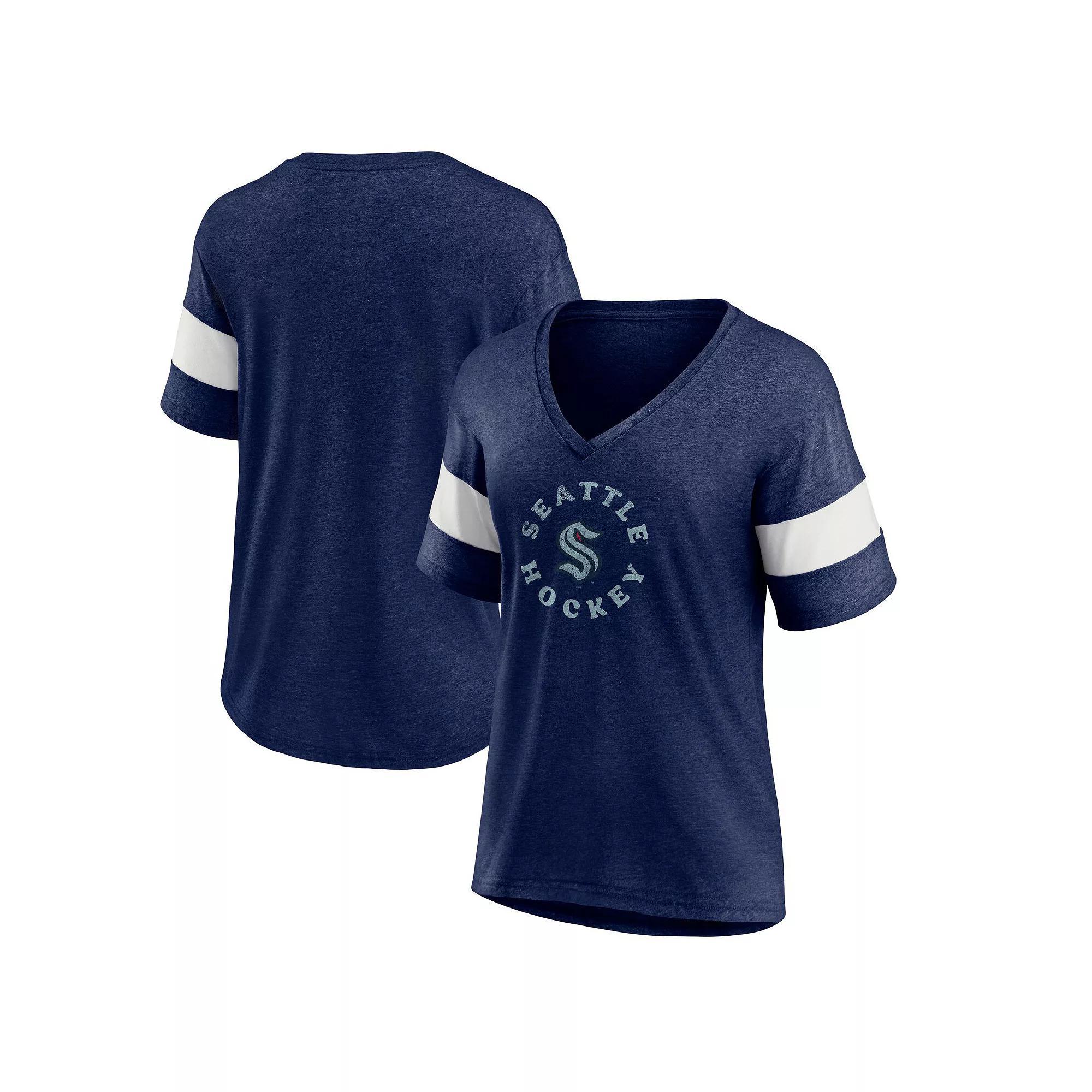 Women's Fanatics Branded Heather Navy Seattle Kraken Special Edition 2.0 Ring The Alarm V-Neck T-Shirt, Size: Small, Krk Blue Product Image