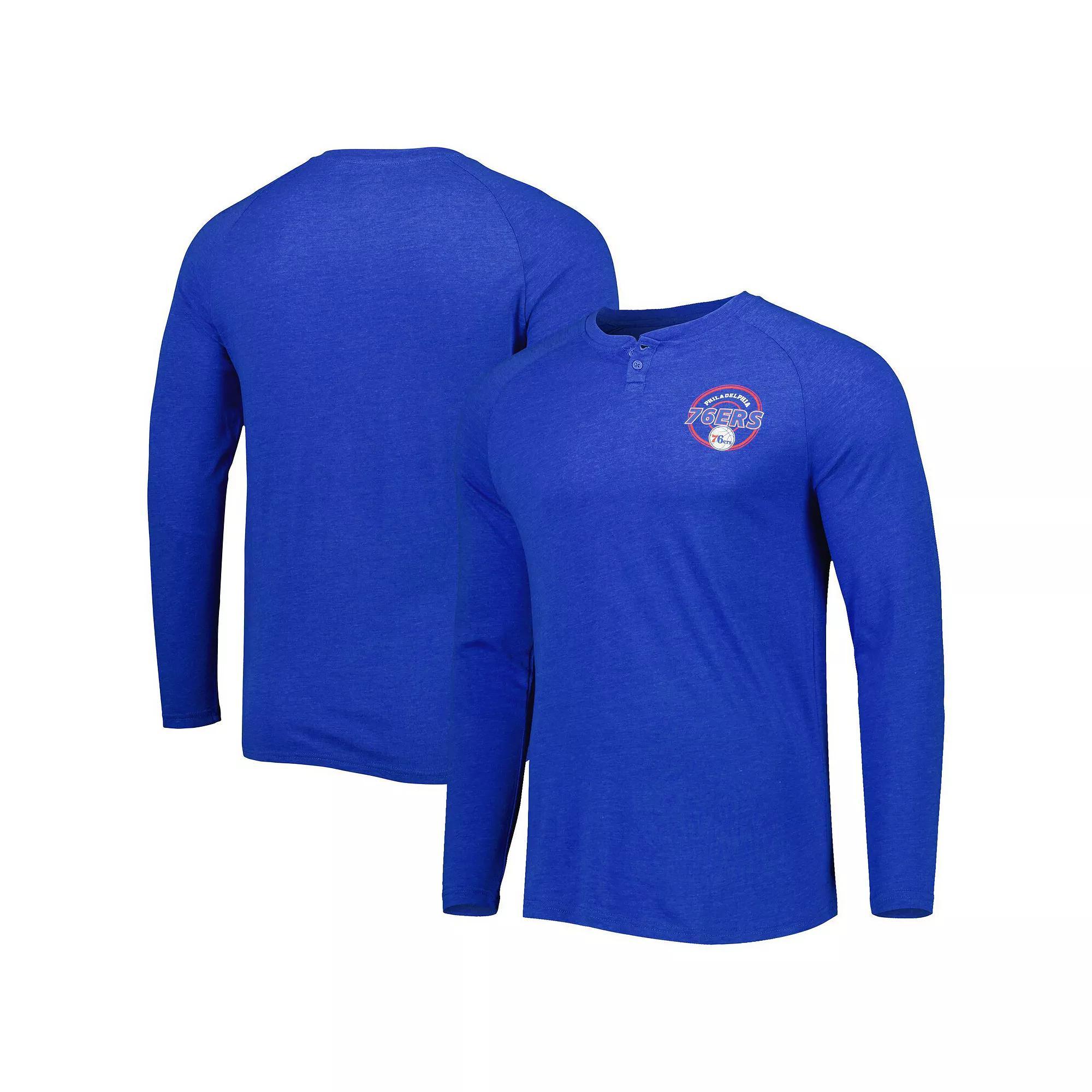 Men's Concepts Sport Heathered Royal Philadelphia 76ers Left Chest Henley Raglan Long Sleeve T-Shirt, Size: Small, 76r Blue Product Image