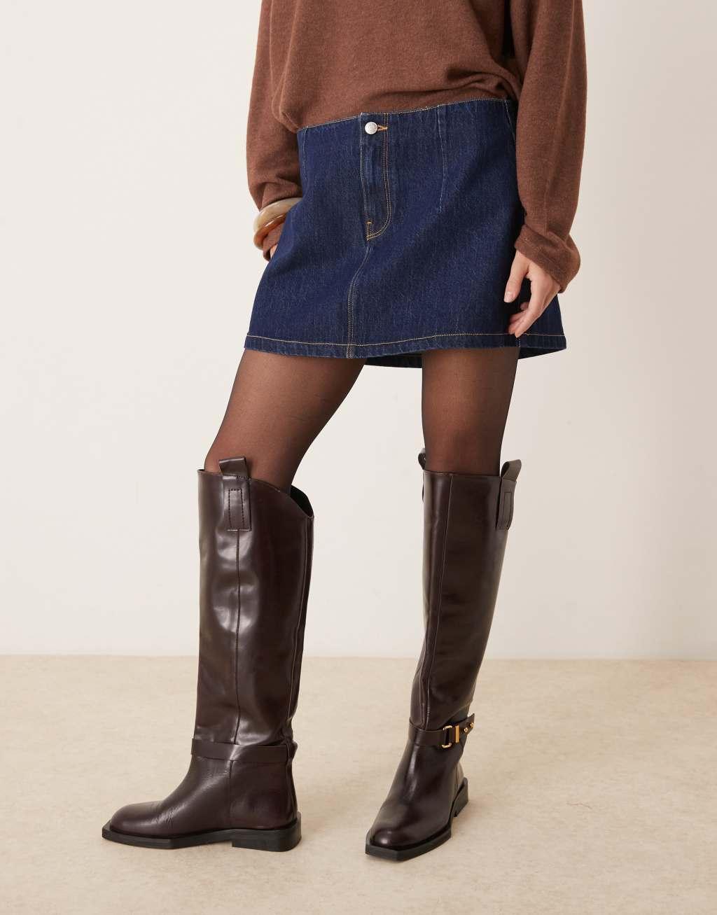 ASOS DESIGN denim clean waistband pelmet skirt in indigo Product Image