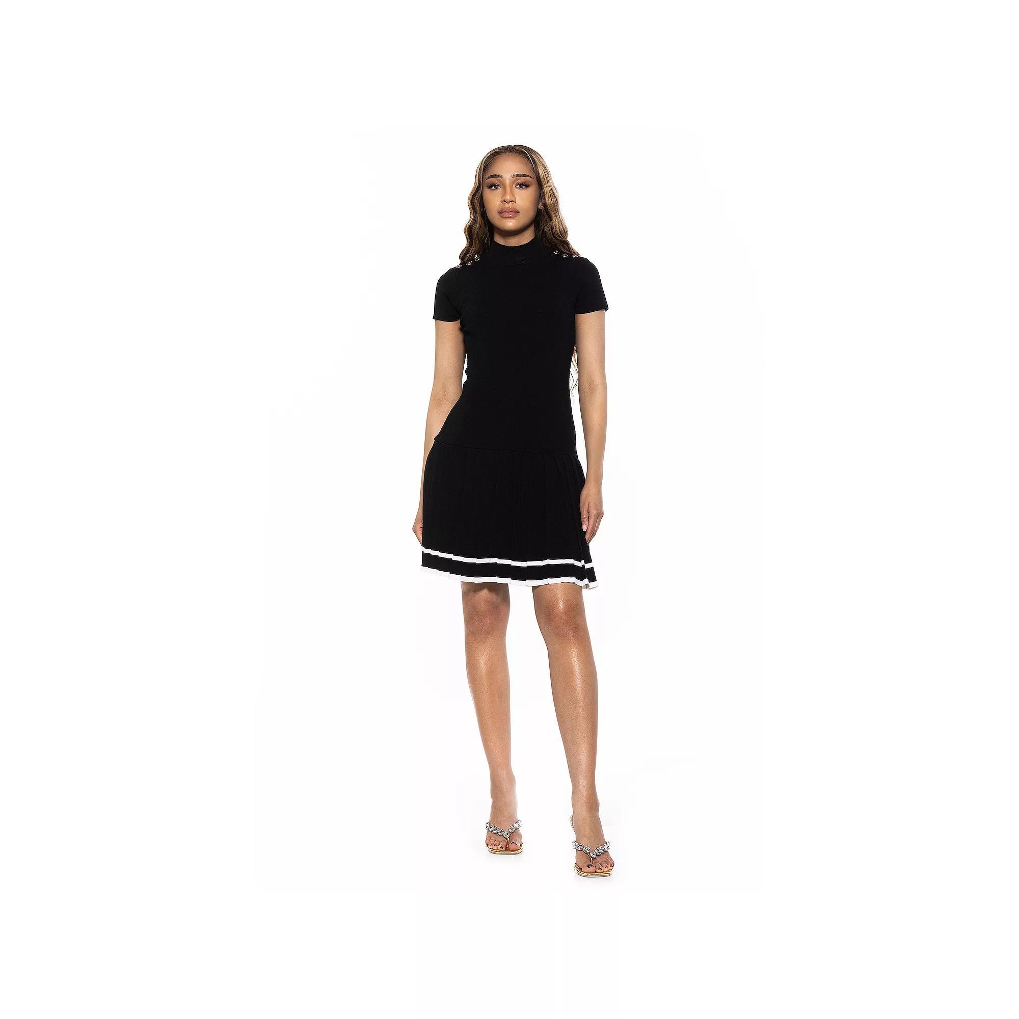 Womens ALEXIA ADMOR Devika Mockneck Pleated Knit Dress Product Image