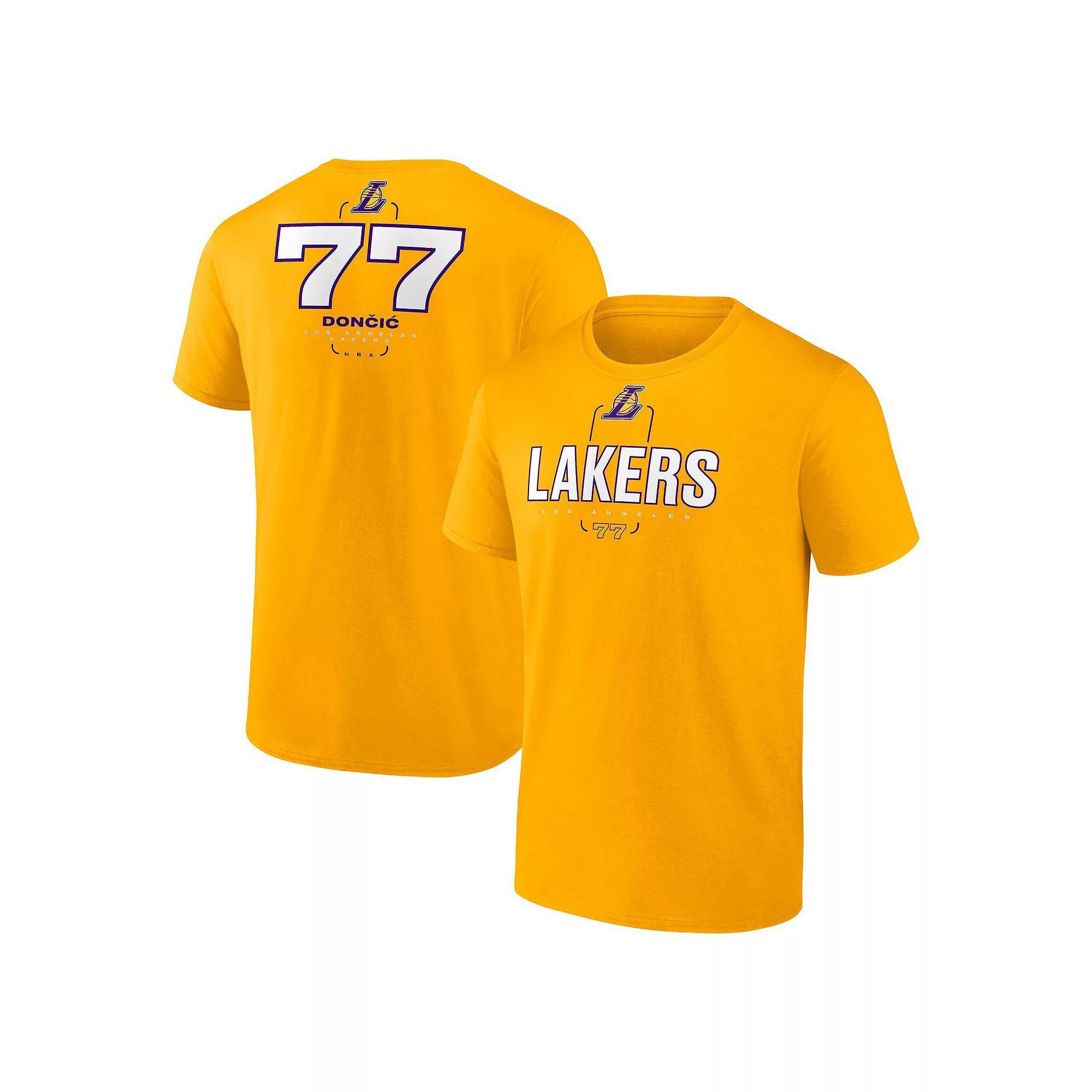 Men's Fanatics Luka Don��i�� Gold Los Angeles Lakers Behind The Back Name & Number T-Shirt, Size: Medium Product Image