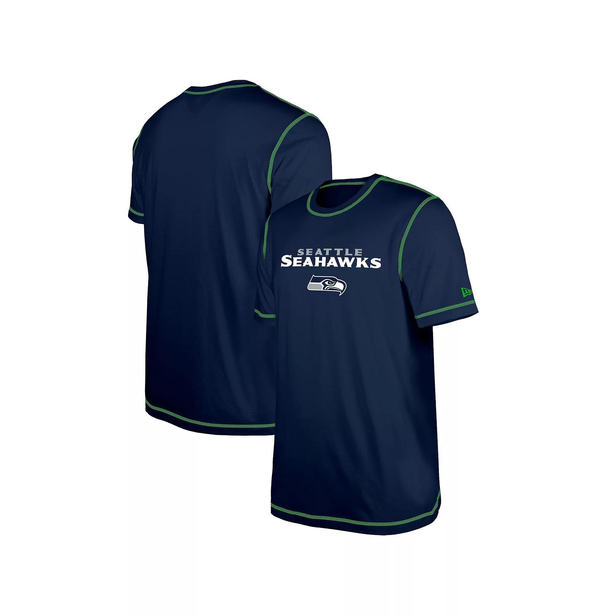 Men's New Era College Navy Seattle Seahawks Third Down Puff Print T-Shirt, Size: Large, Blue Product Image