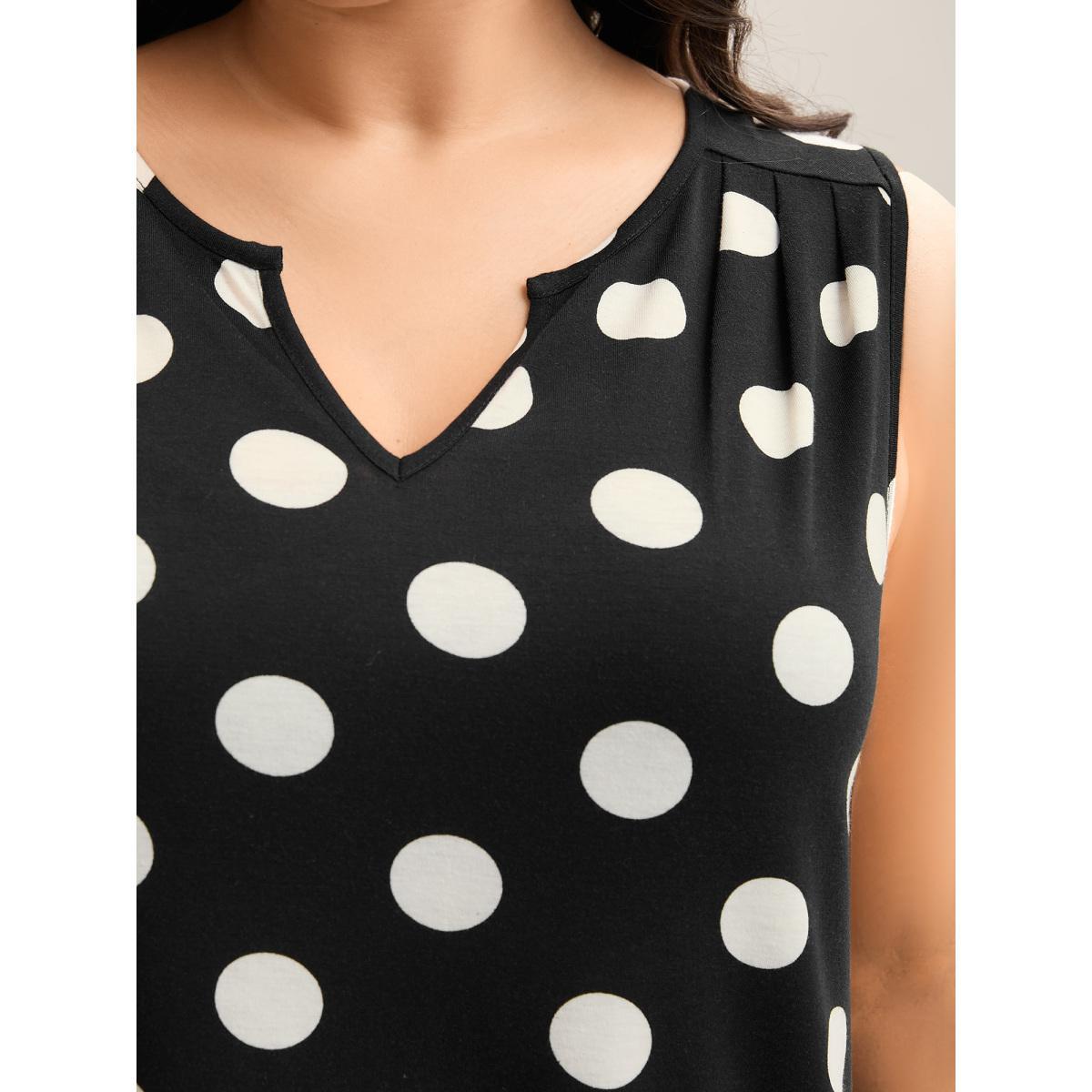 Plus Size Classic Polka Dots Notched Collar Tank Top Women Black Casual Gathered Notched collar Everyday Tank Tops Camis BloomChic 30/6X Product Image