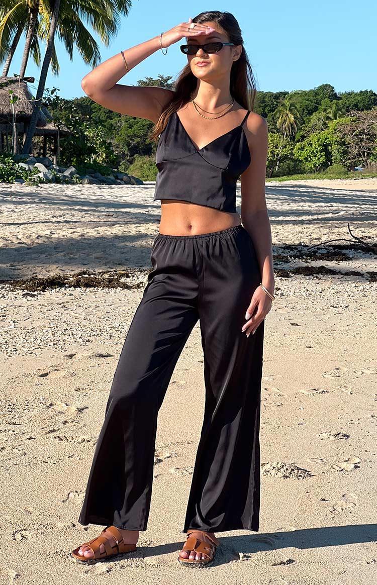Bridget Black Satin Pants Product Image