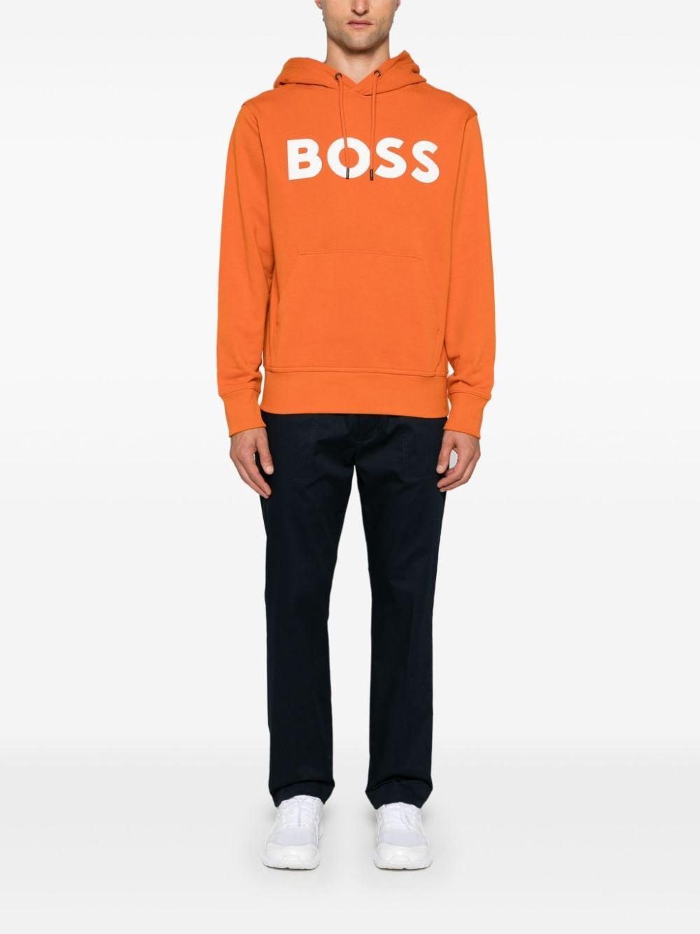 HUGO BOSS Contrast-logo Cotton-terry Hoodie In Orange Product Image