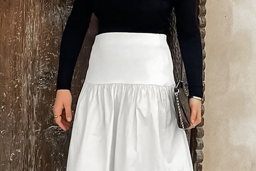 High Rise Plain Ruched Maxi A-Line Skirt Product Image