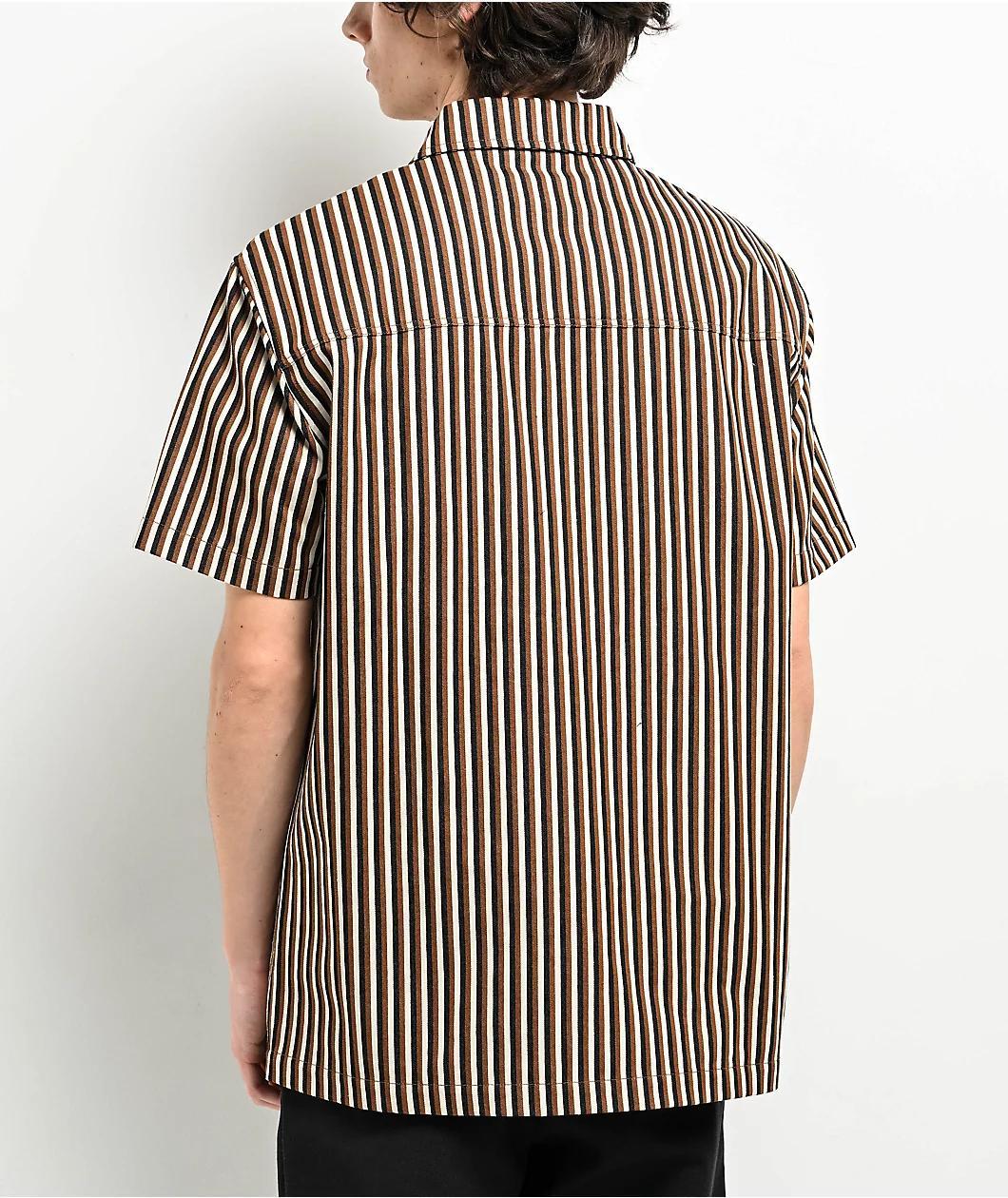 Empyre Glen Black, White & Brown Stripe Short Sleeve Zip Shirt Product Image