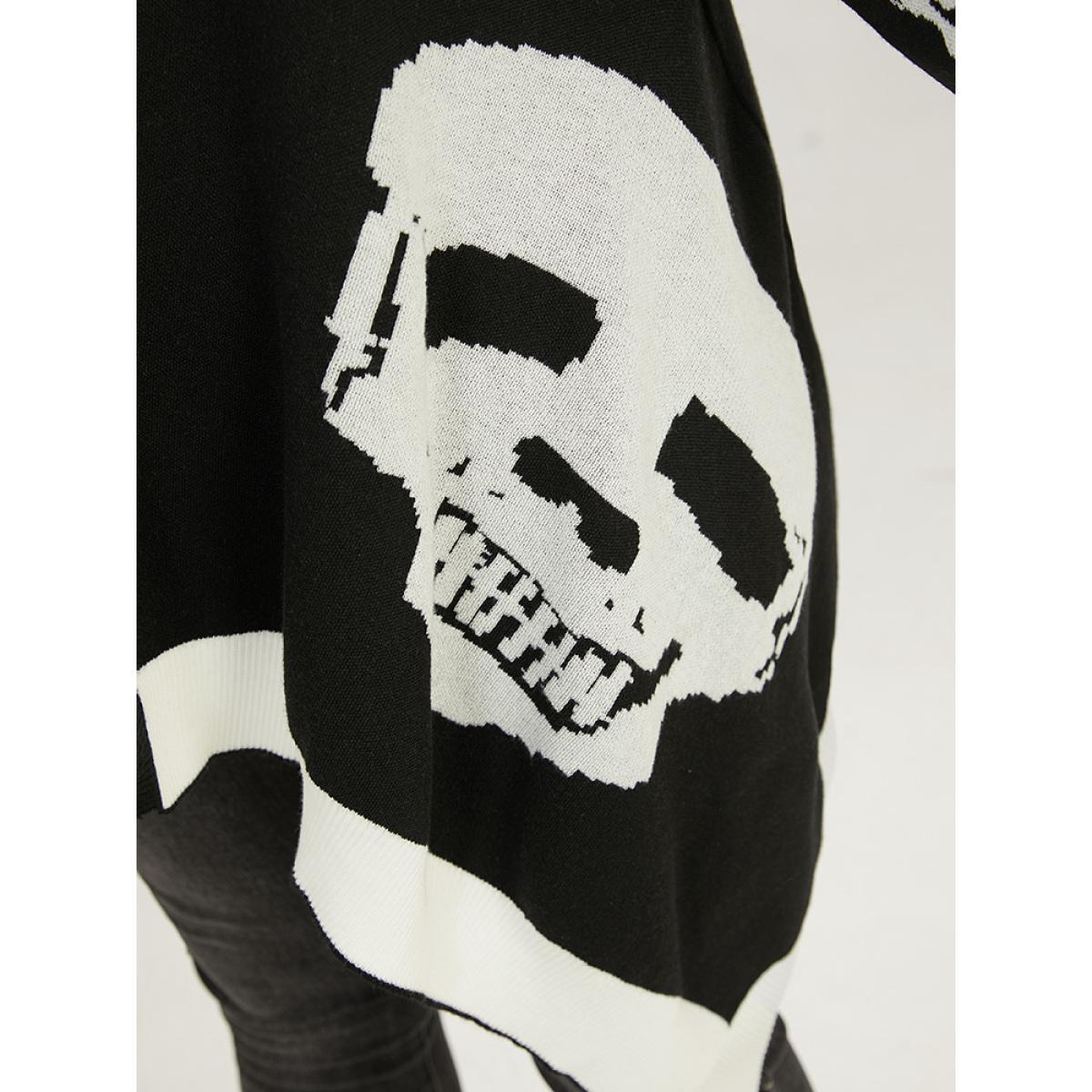 Plus Size Supersoft Essentials Halloween Skull Asymmetrical Hem Cardigan Black Women Casual Loose Long Sleeve Festival-Halloween Cardigans BloomChic 22-24/3X Product Image