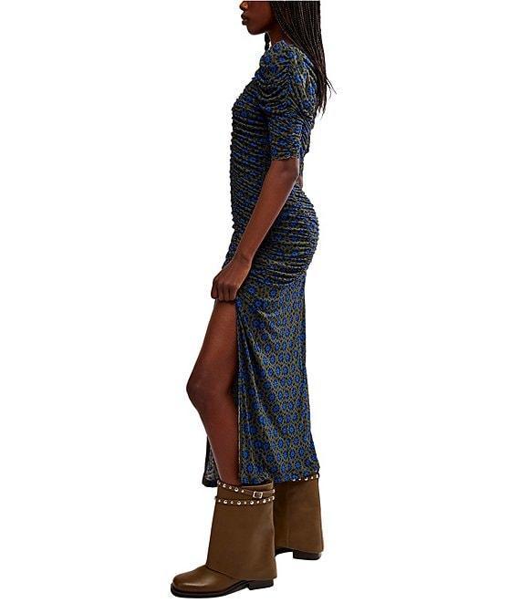 Free People Briella Floral Print Crew Neck Short Sleeve Ruched Midi Dress Product Image