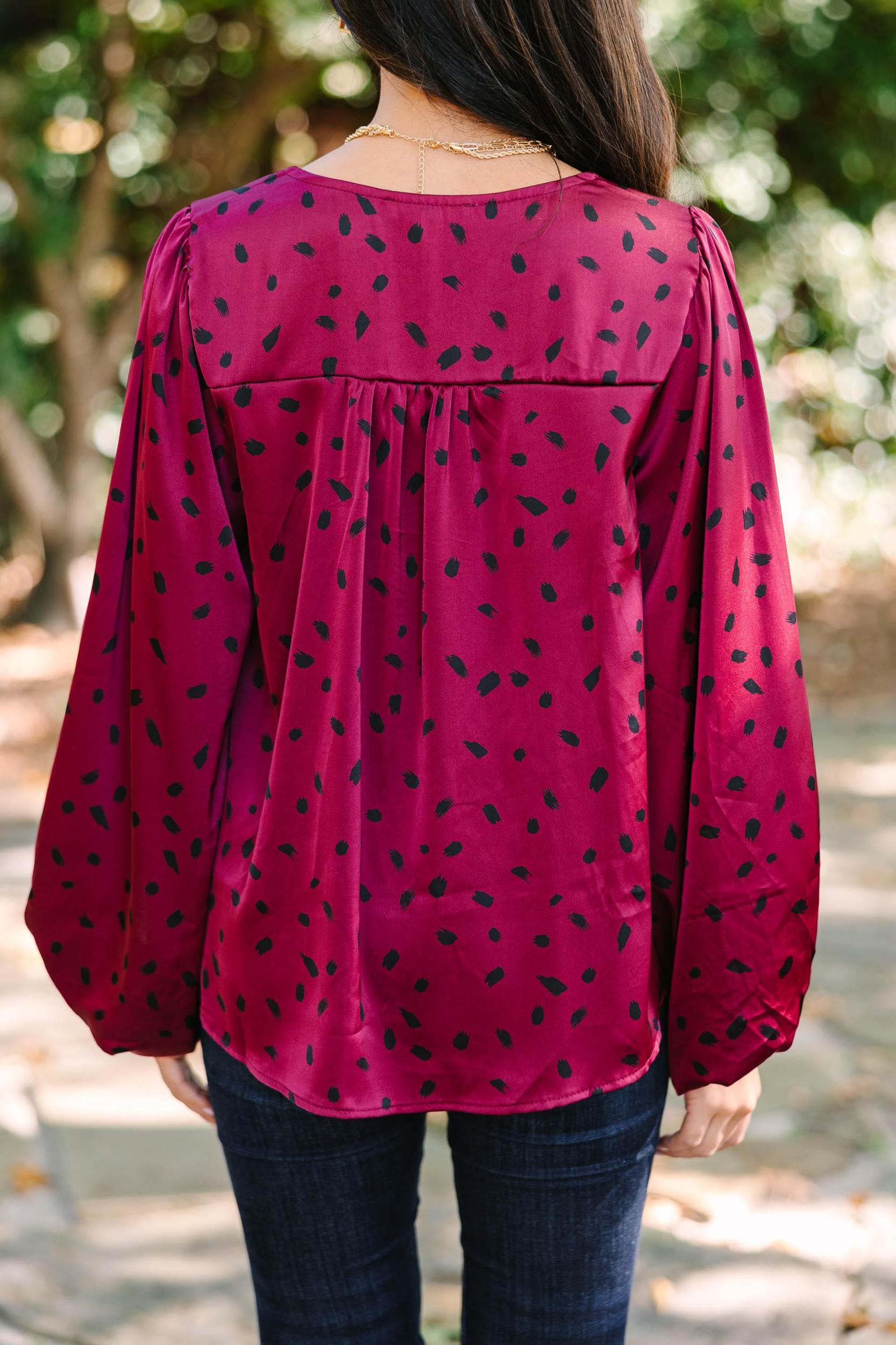 I Believe In You Burgundy Red Spotted Blouse Female Product Image