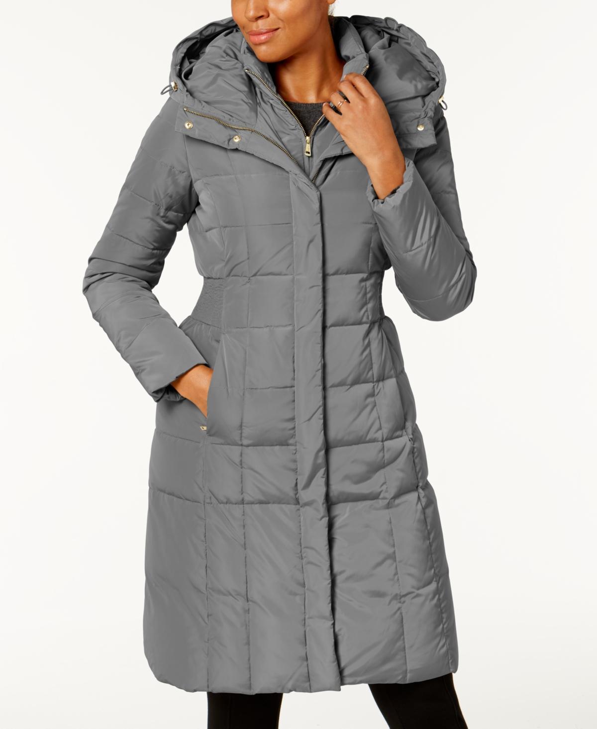 Cole Haan Womens 40 Signature Hooded Taffeta Down Coat - Blue Size XL Product Image